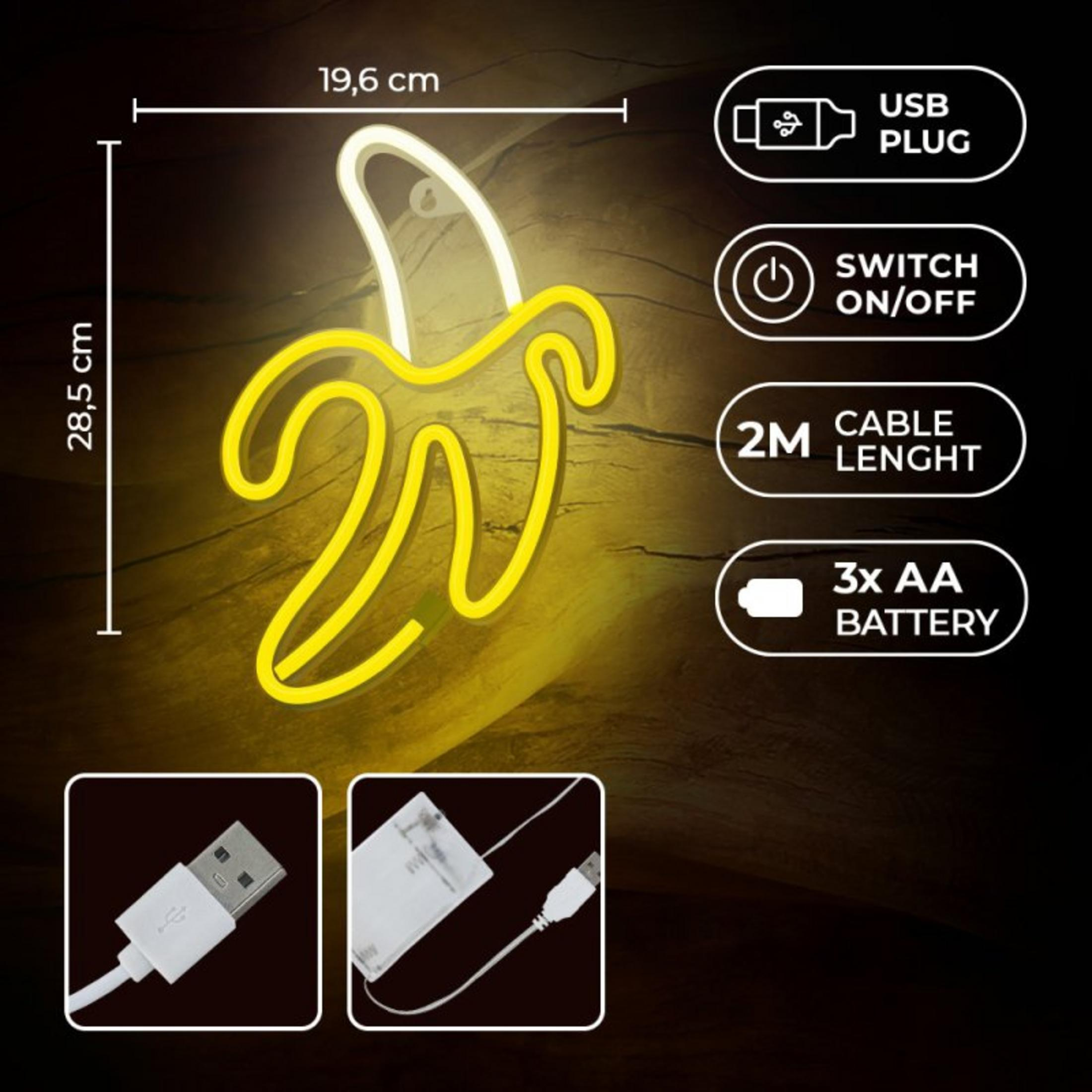 Eine gelbe Neon-Banane mit USB-Anschluss, 28,5 cm hoch.