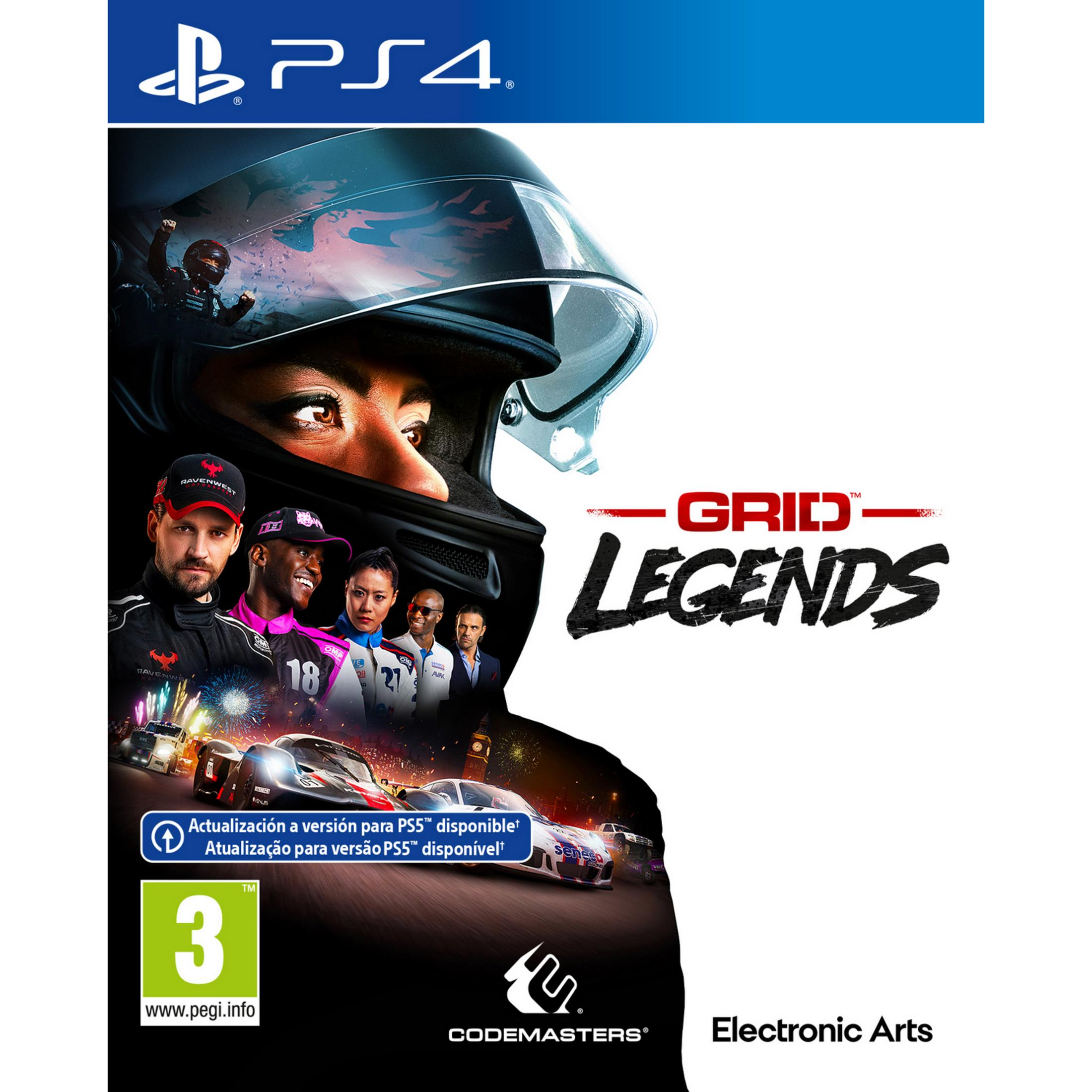 Copertina di un videogioco di corse con piloti, auto e il titolo "GRID LEGENDS".