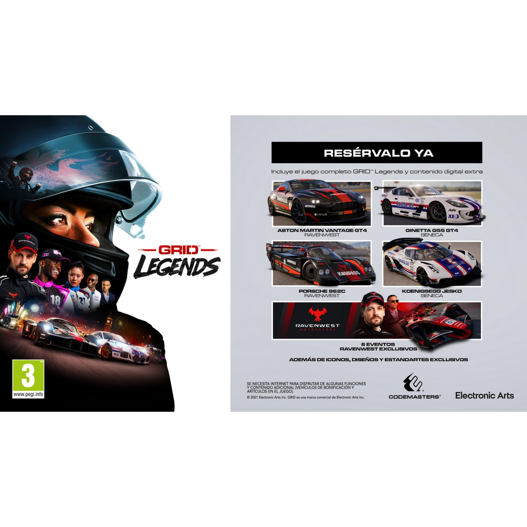 Copertina del gioco GRID Legends con piloti e auto. Include valutazione PEGI 3.
