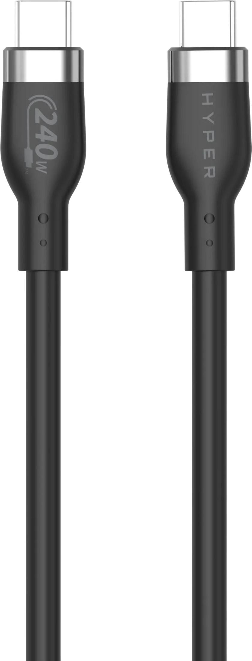 Due cavi USB-C neri con connettori argentati. Uno mostra '240w'.