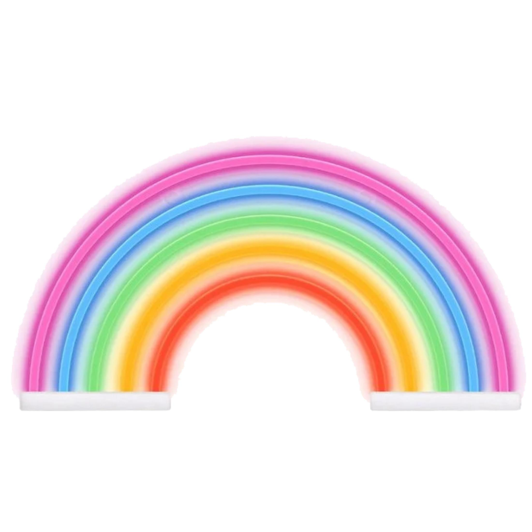 Un arcoíris colorido con efecto de luz de neón sobre fondo blanco.