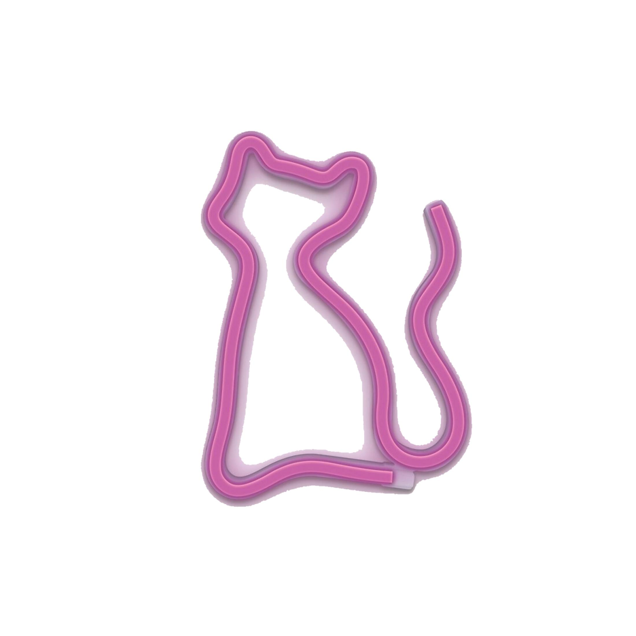 Eine pinke Neon-Katzenform auf weißem Hintergrund.