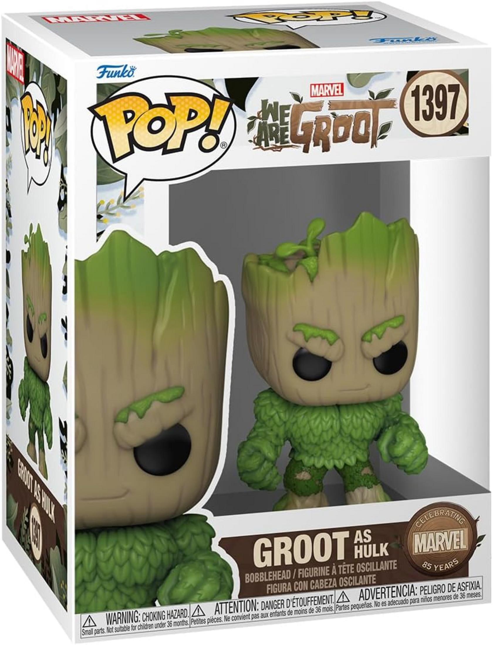 Action figure Funko Pop! "Groot come Hulk" in scatola, edizione Marvel 1397.