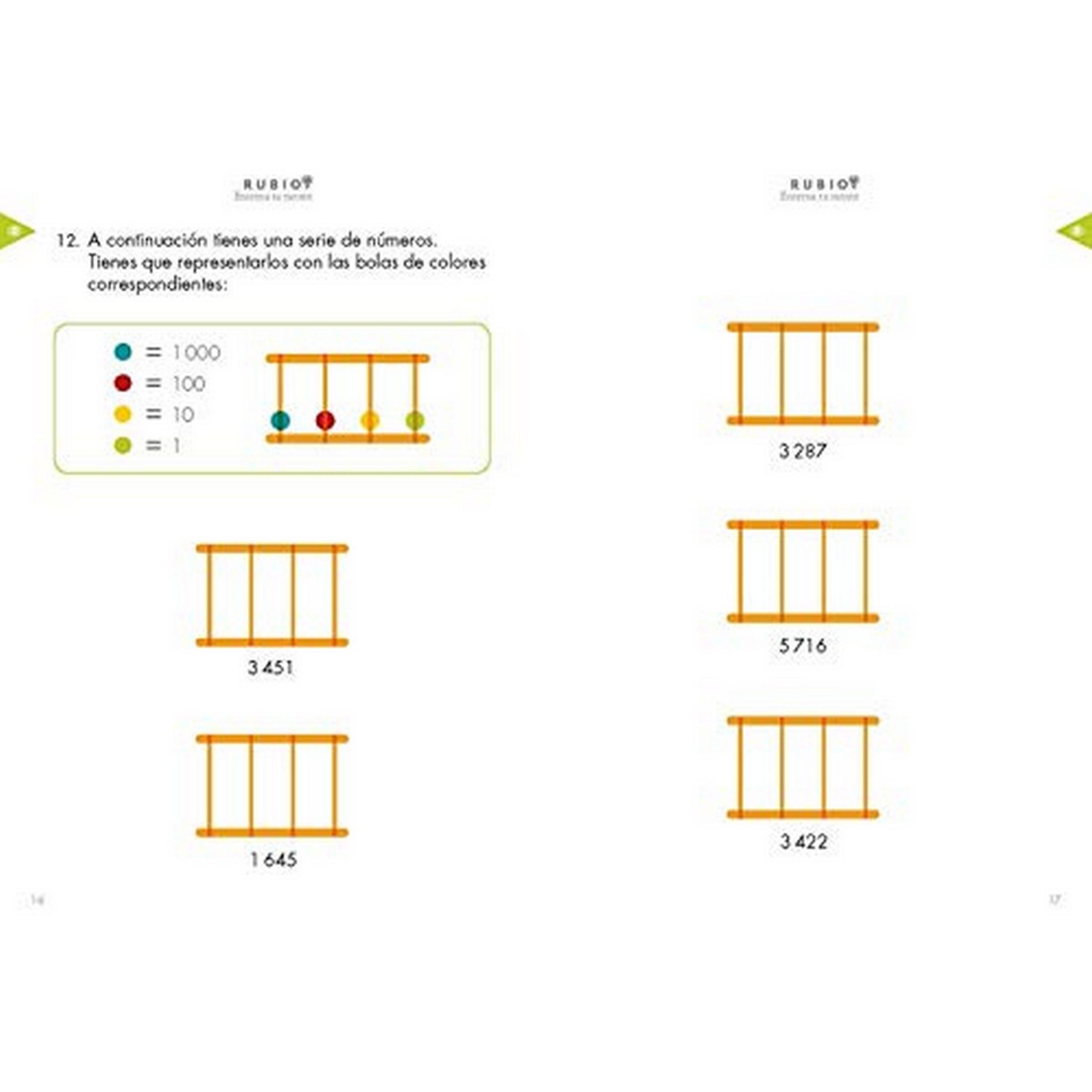 Una hoja de trabajo de matemáticas con números y bolas de colores.