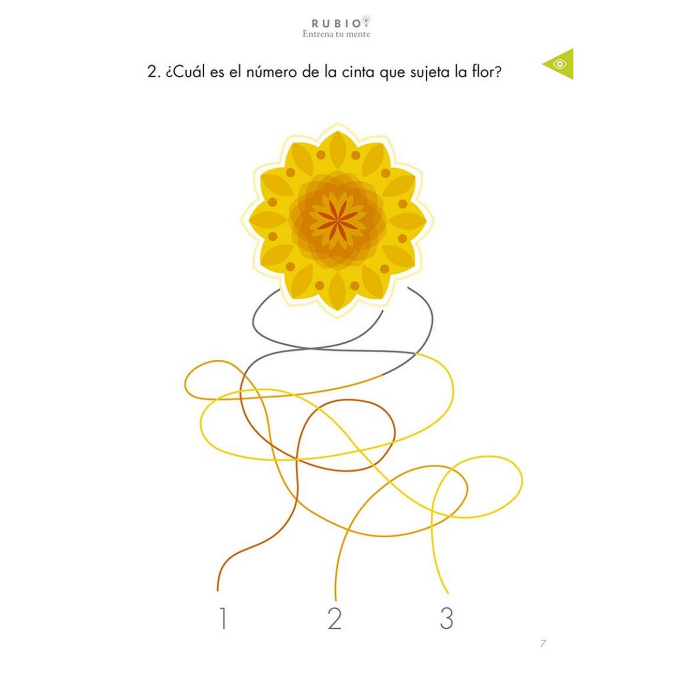 Una flor amarilla con cintas enredadas que llevan a los números 1, 2 y 3.