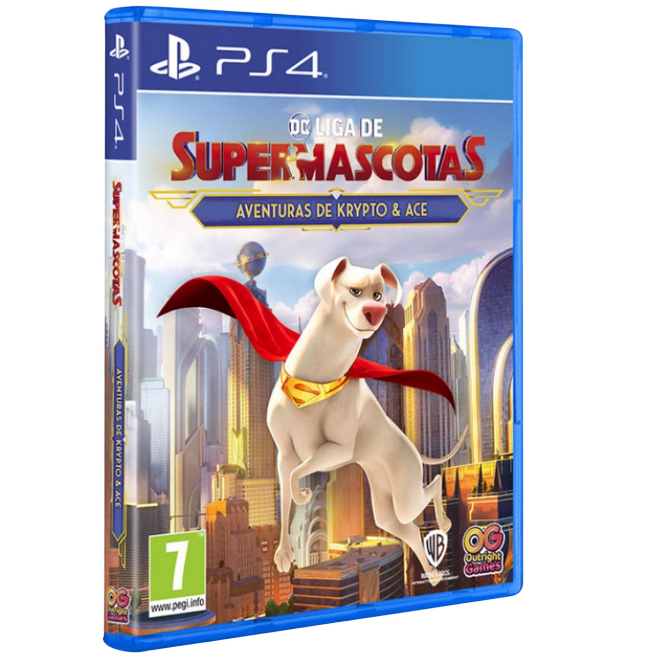 Custodia gioco PS4: Krypto il Supercane con mantello rosso e collare con scudo a S, sfondo città.