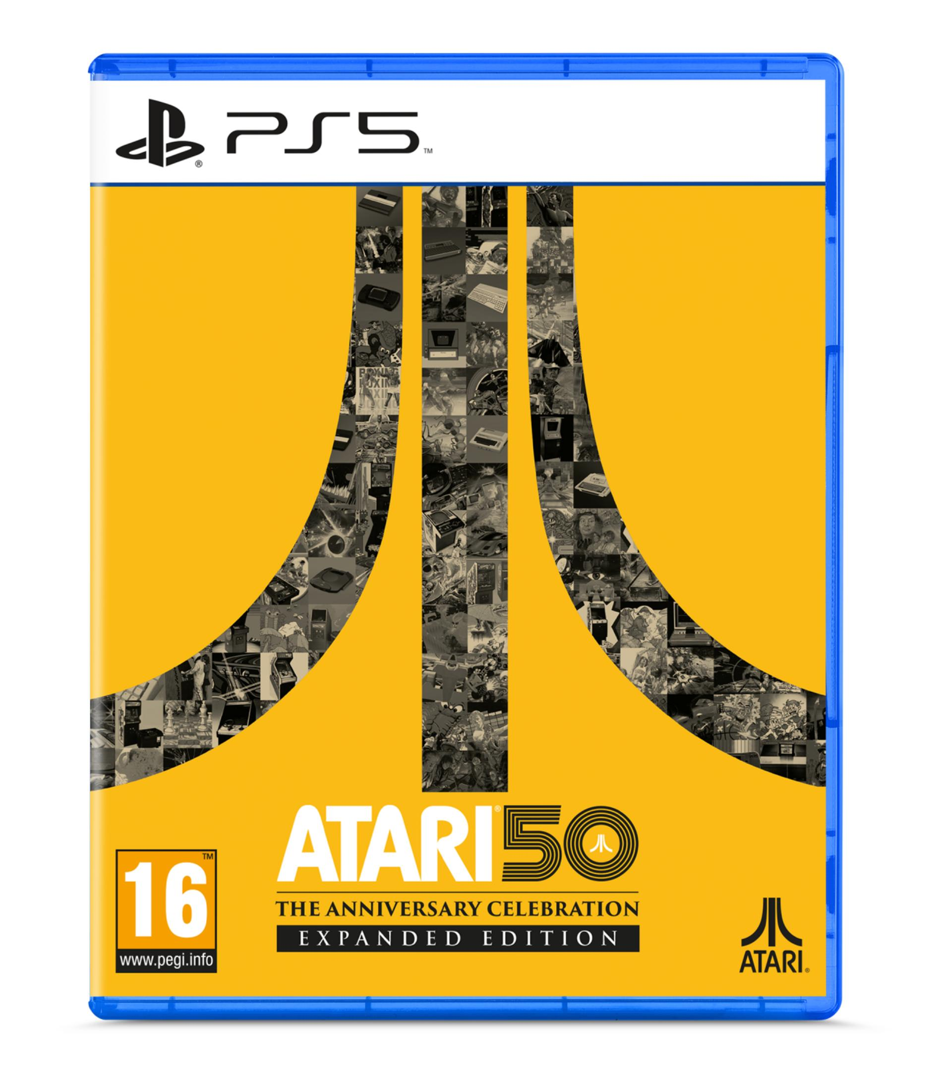 Copertina gioco PS5 Atari 50: The Anniversary Celebration, gialla con collage retrò.