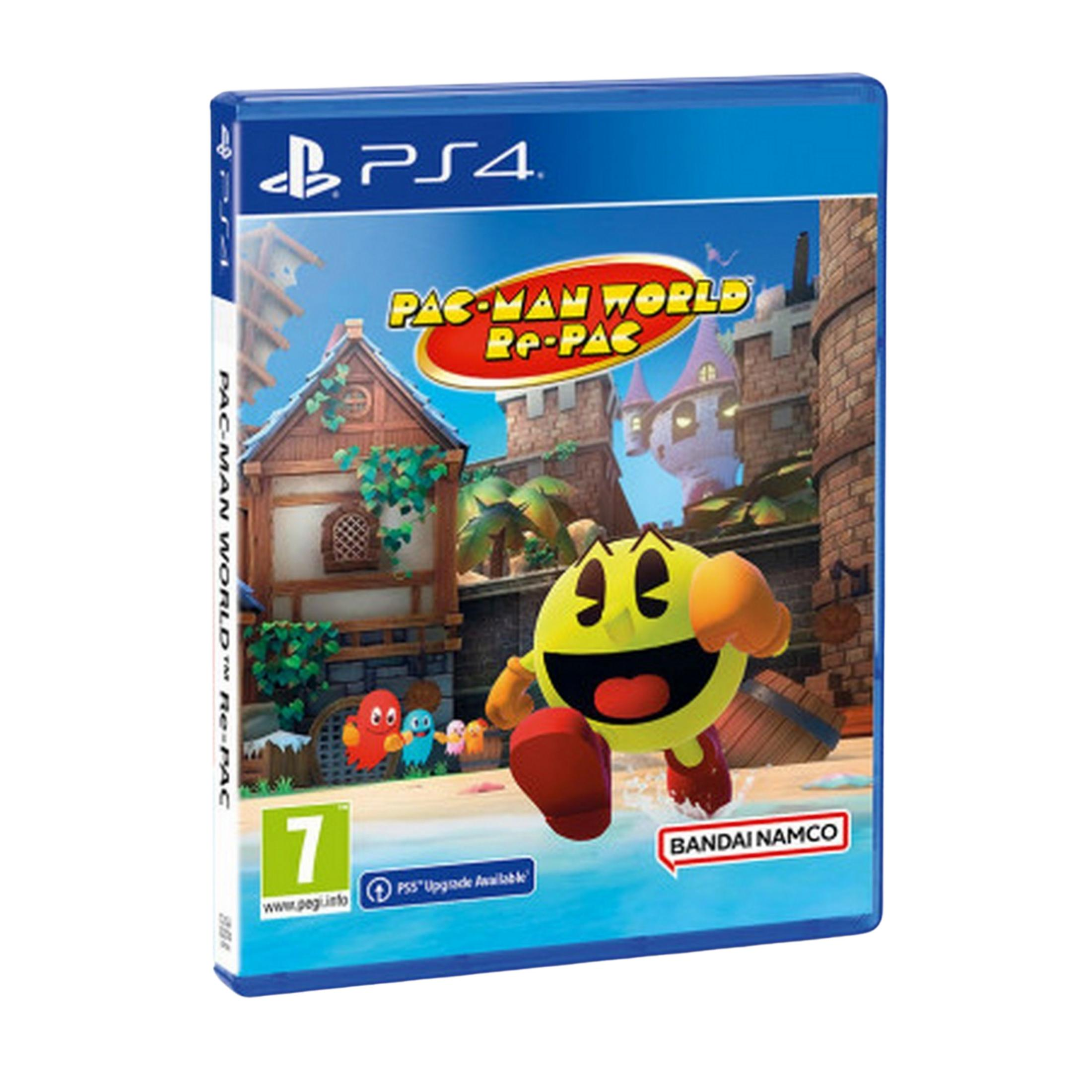 Caja de juego PS4 con Pac-Man corriendo en un mundo tipo castillo.