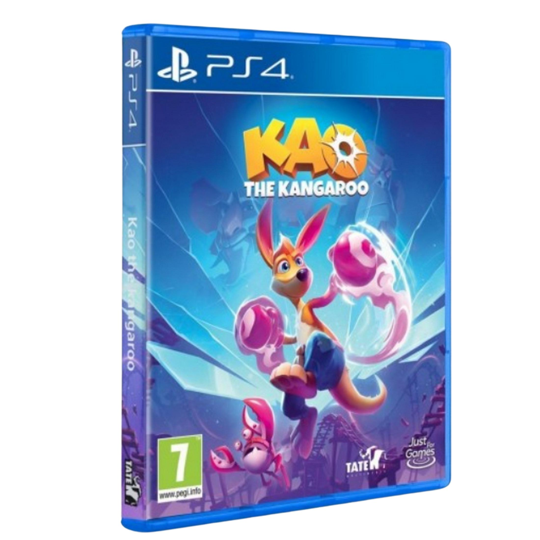 Custodia gioco PS4 con Kao il Canguro, un granchio e classificazione PEGI 7.