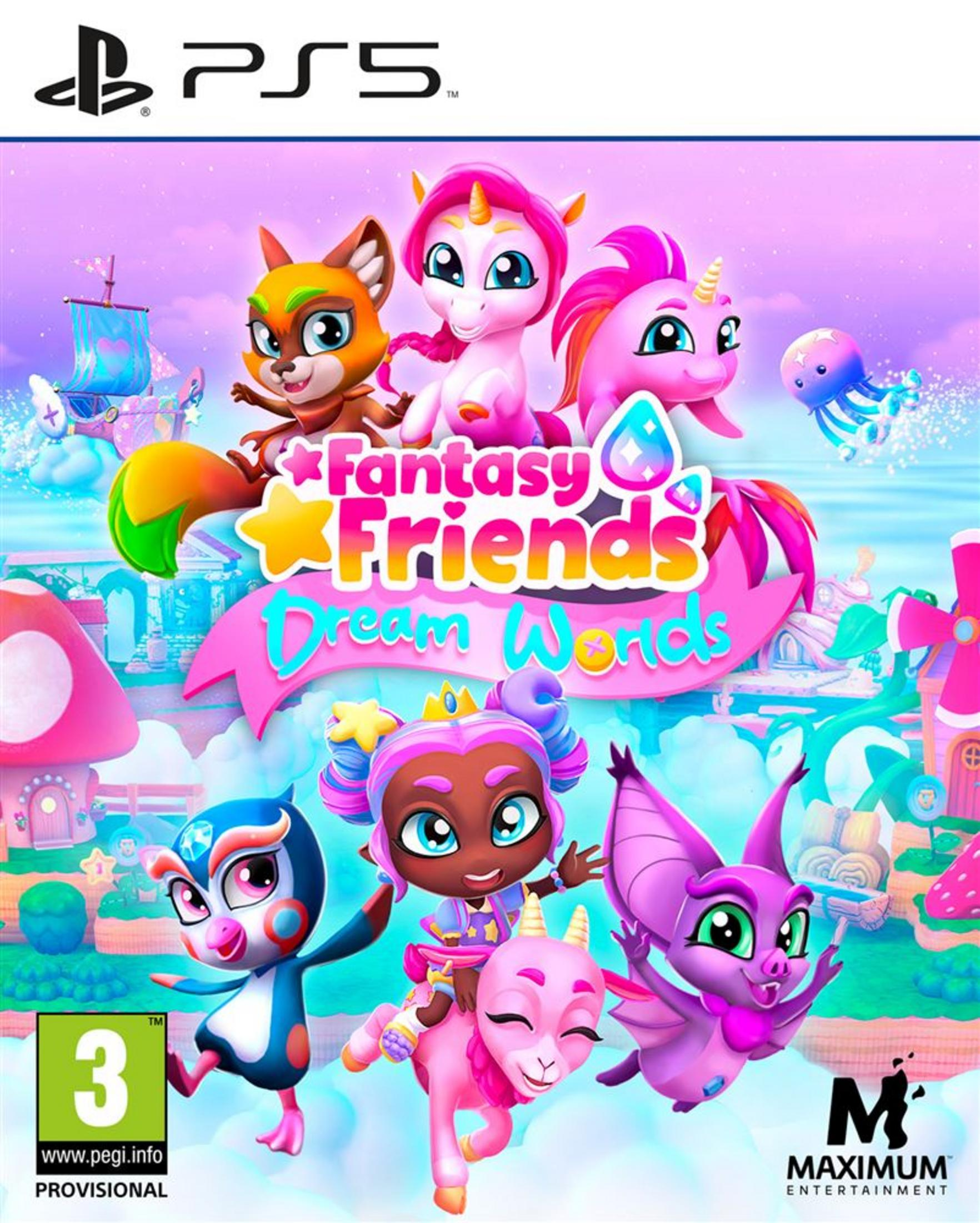 Copertina gioco PS5: Fantasy Friends Dream Worlds con adorabili creature fantasy.