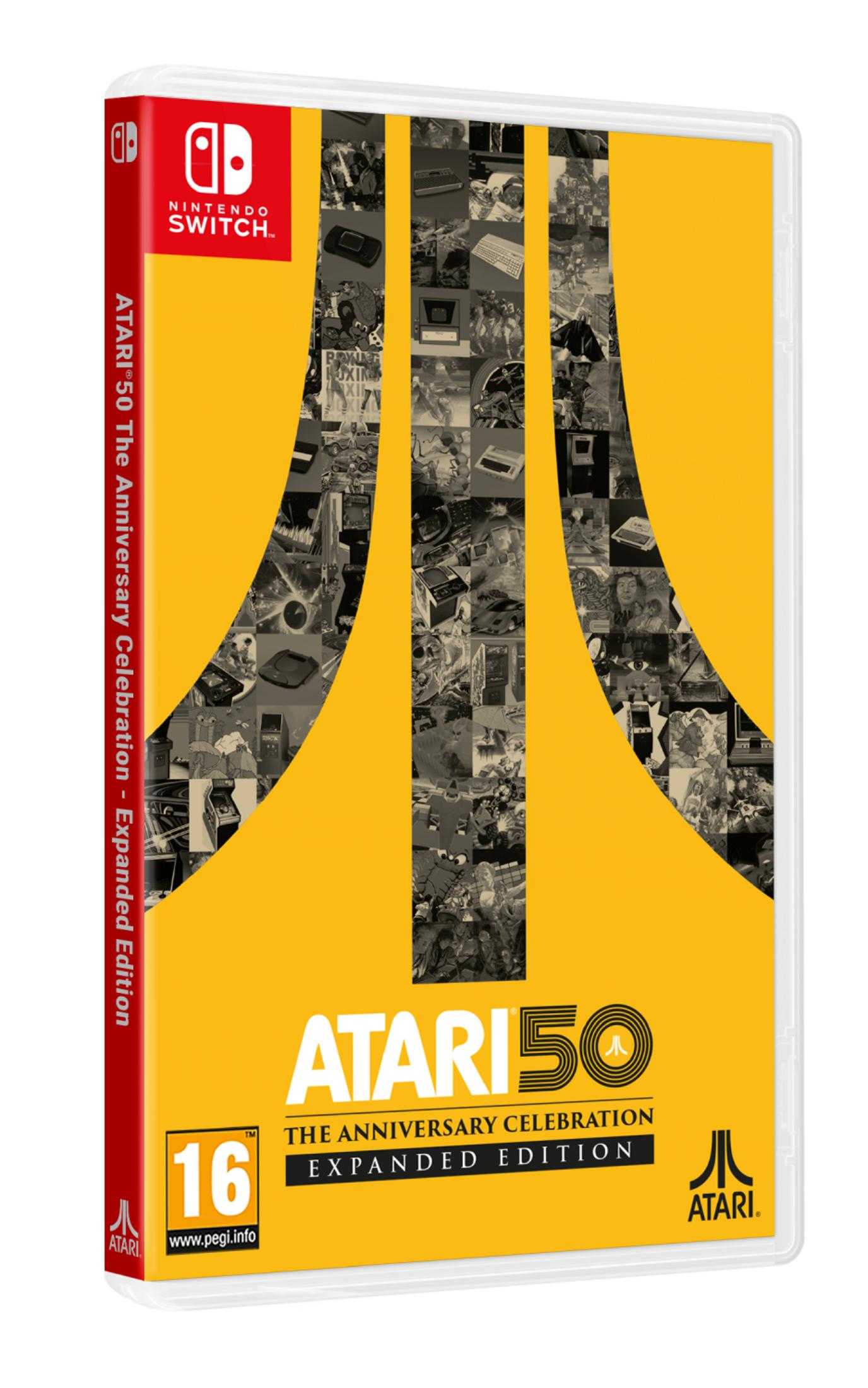 Custodia gioco Nintendo Switch: Atari 50th Anniversary Celebration, gialla con collage.