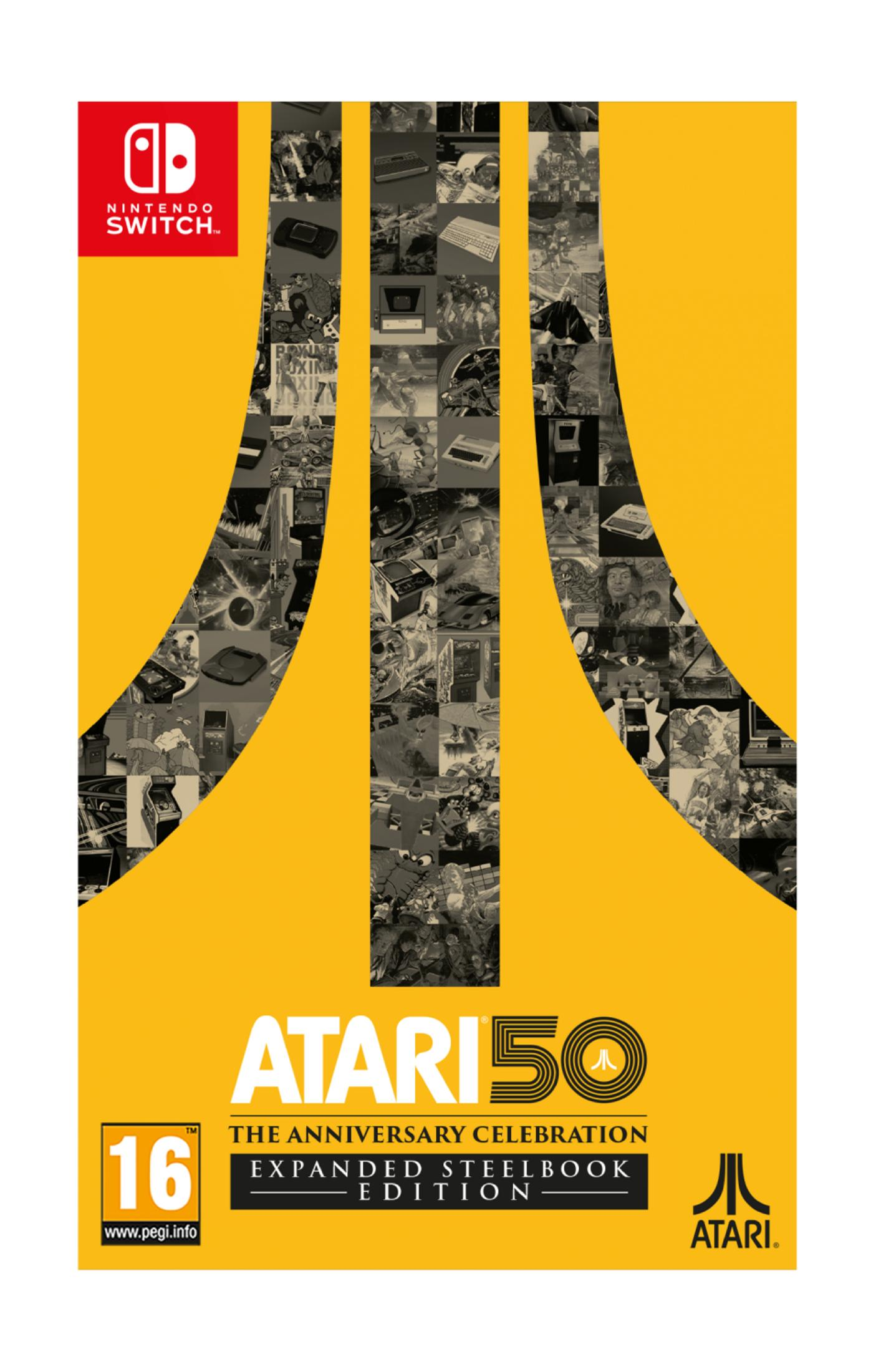 Copertina Steelbook Espansa Edizione Anniversario 50 Anni Atari con logo Nintendo Switch.