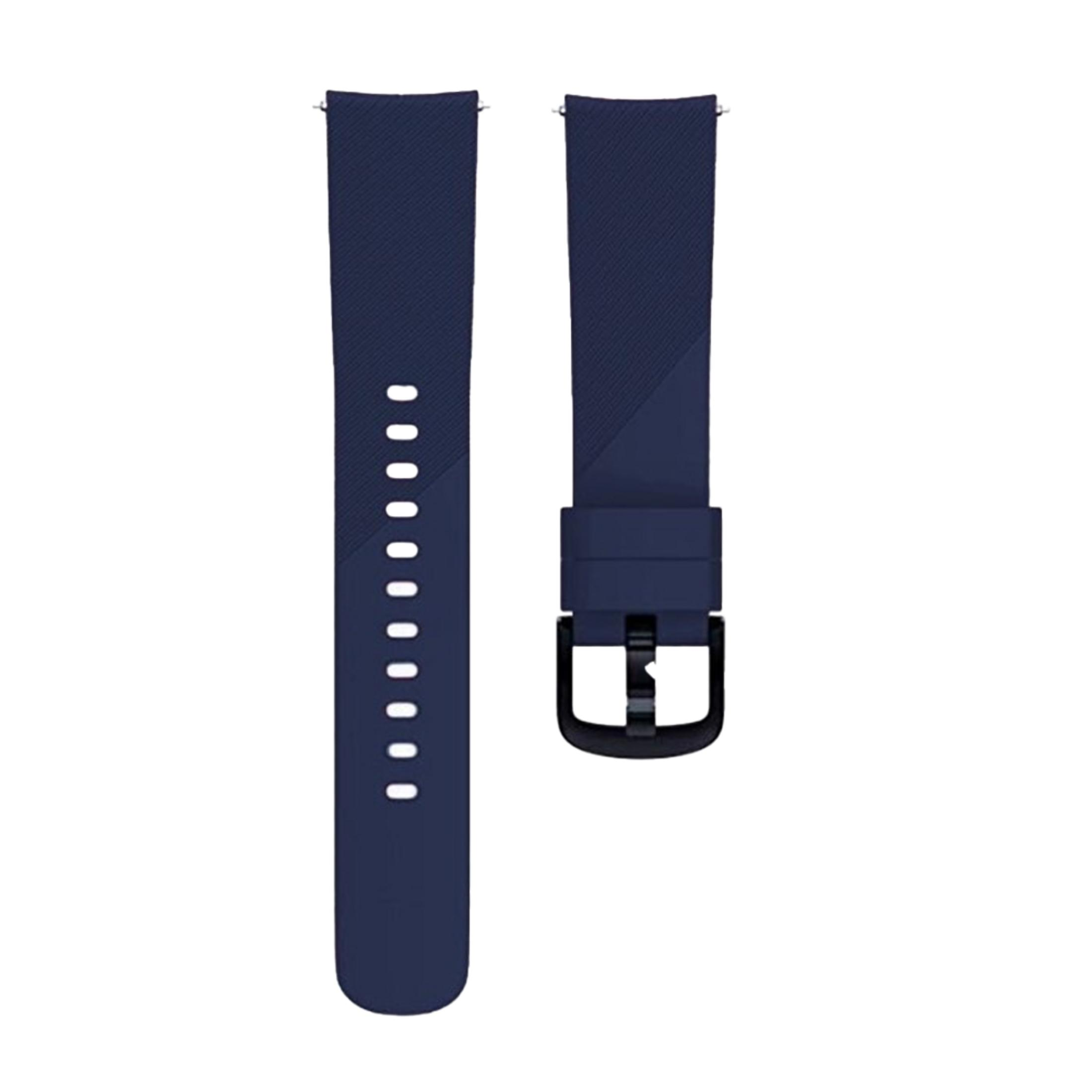 Dos correas de reloj azul marino, una con hebilla, sobre fondo blanco.
