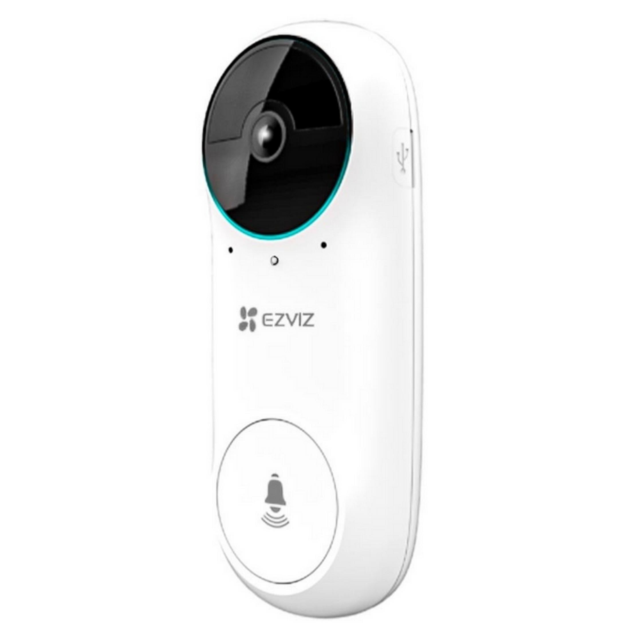 Un campanello smart bianco con fotocamera, logo EZVIZ e icona di campana.