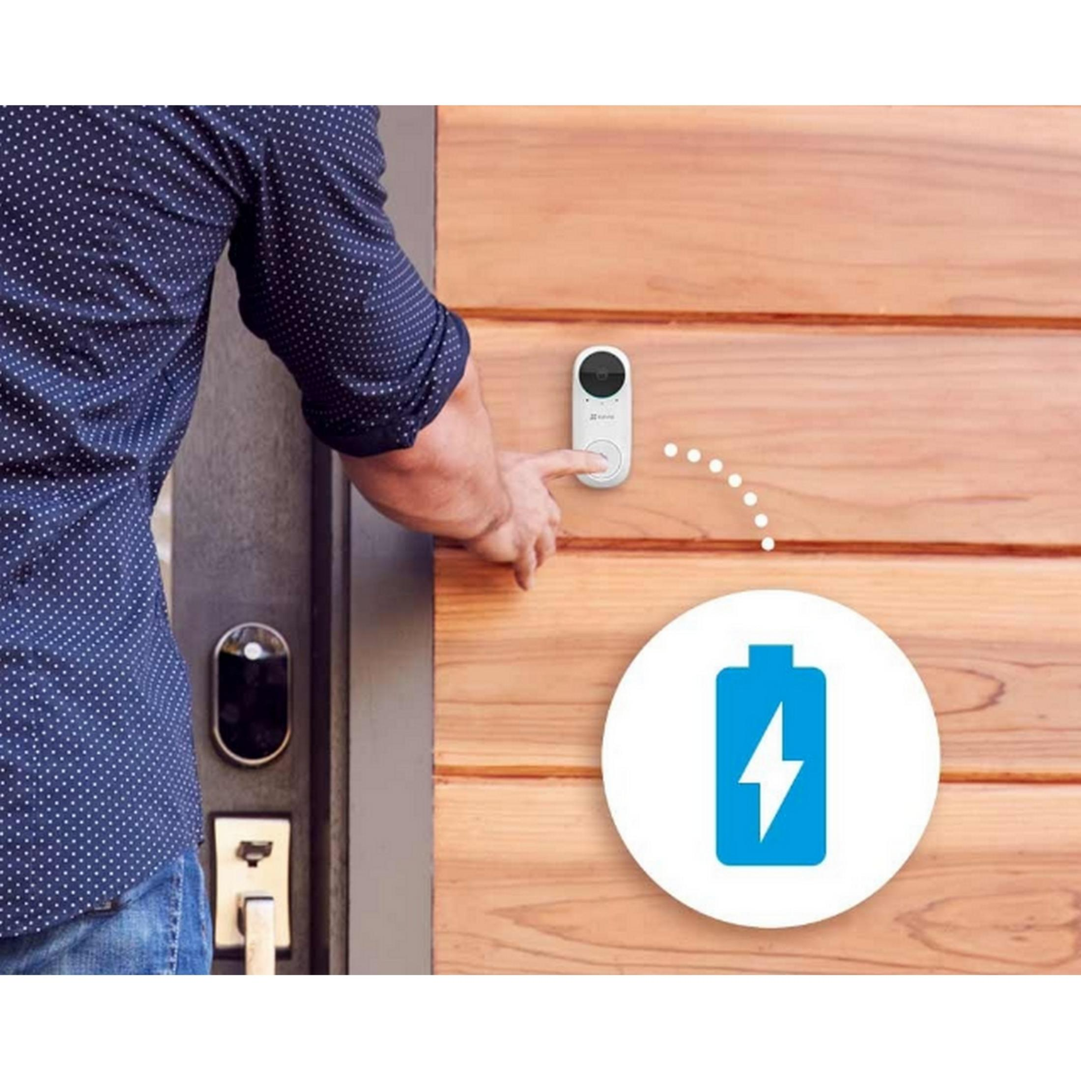 Uomo preme campanello con icona batteria.