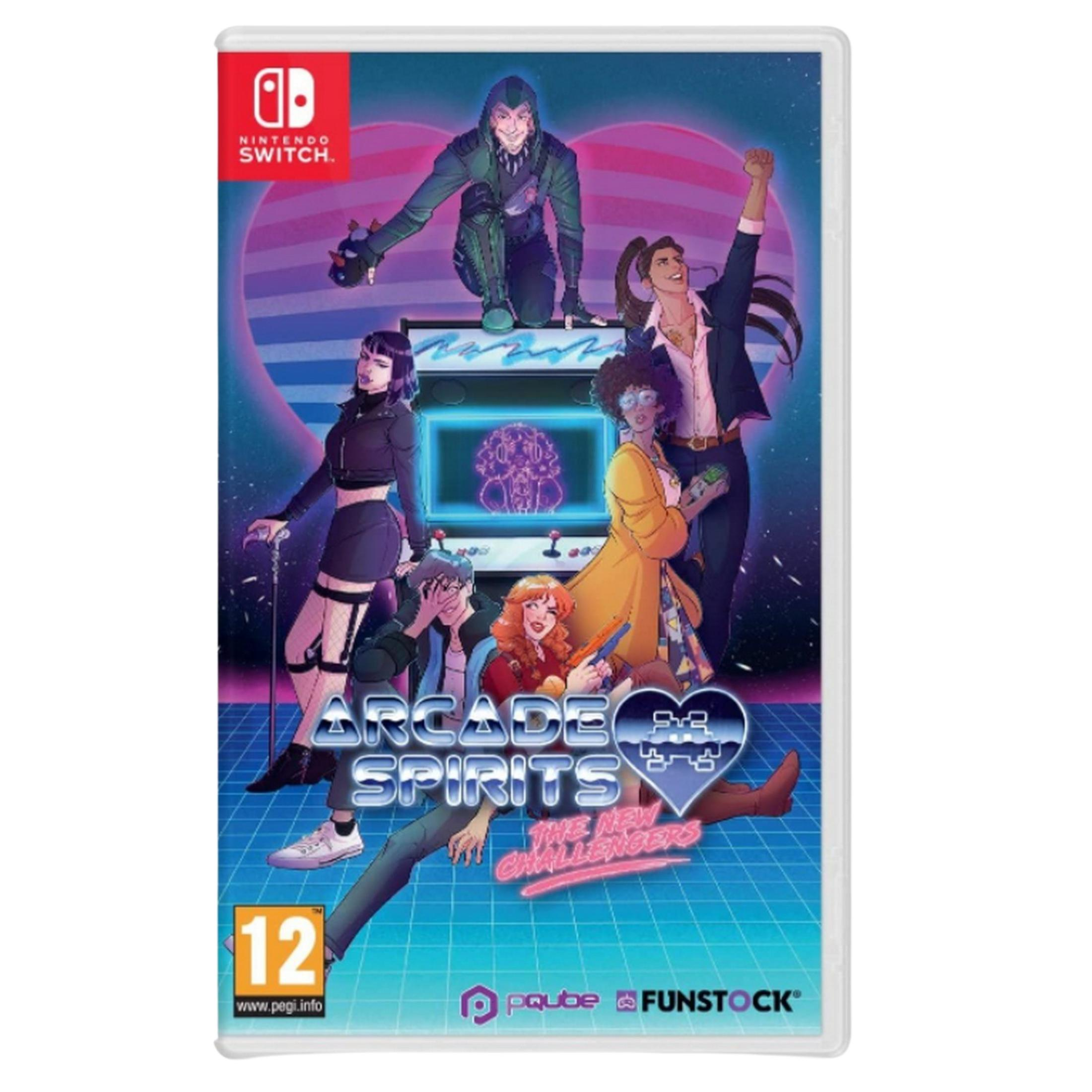 Copertina gioco Nintendo Switch: Arcade Spirits, The New Challengers. Personaggi colorati.