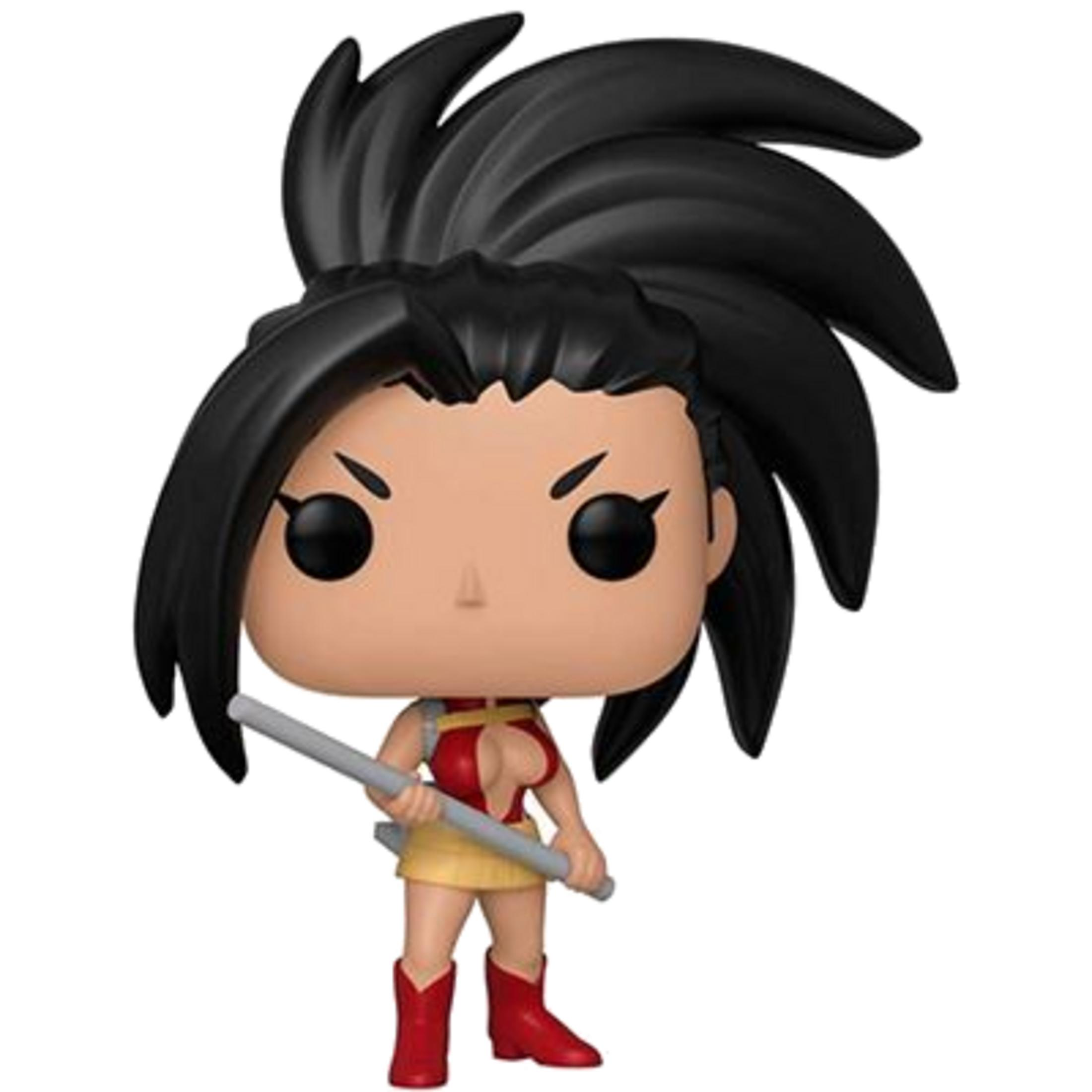 Una figura con capelli neri, top rosso, gonna gialla e stivali rossi.