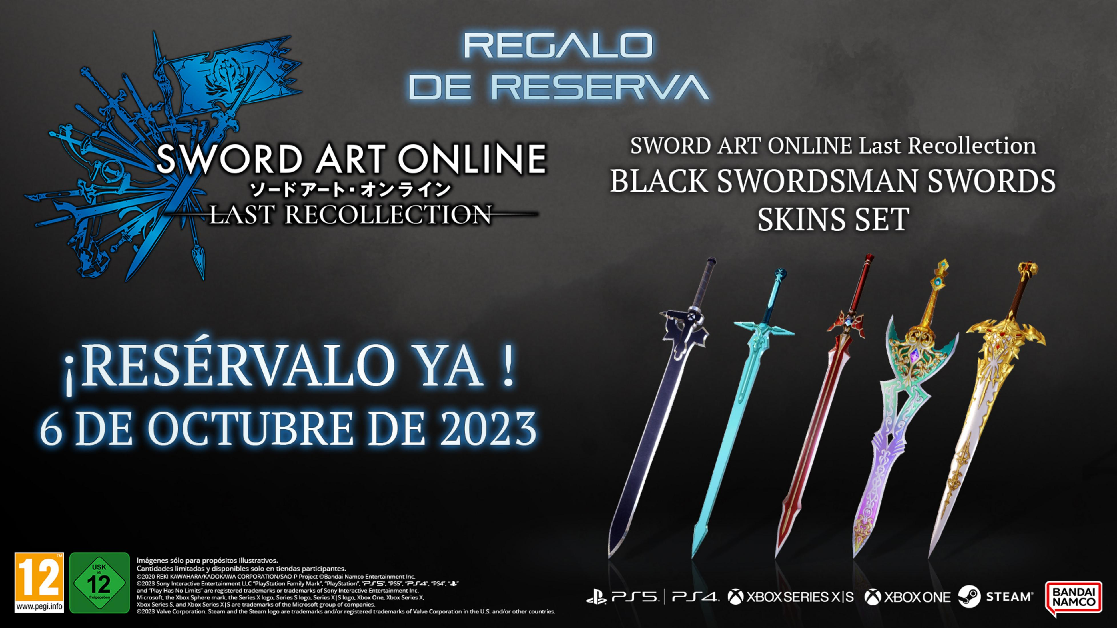 Arte clave de Sword Art Online: Last Recollection con espadas y texto.