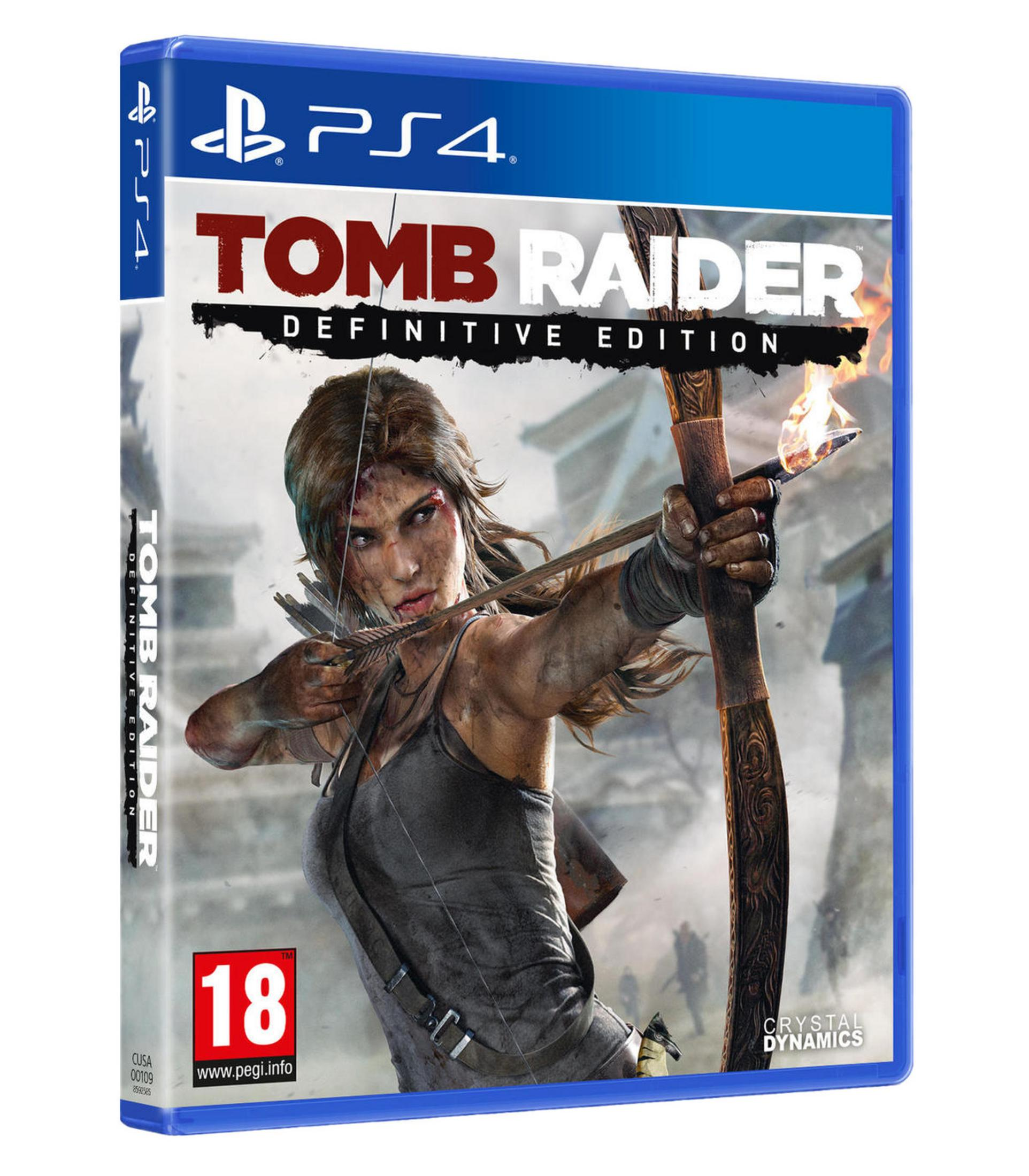 Lara Croft con arco, fuego y logo de PS4.