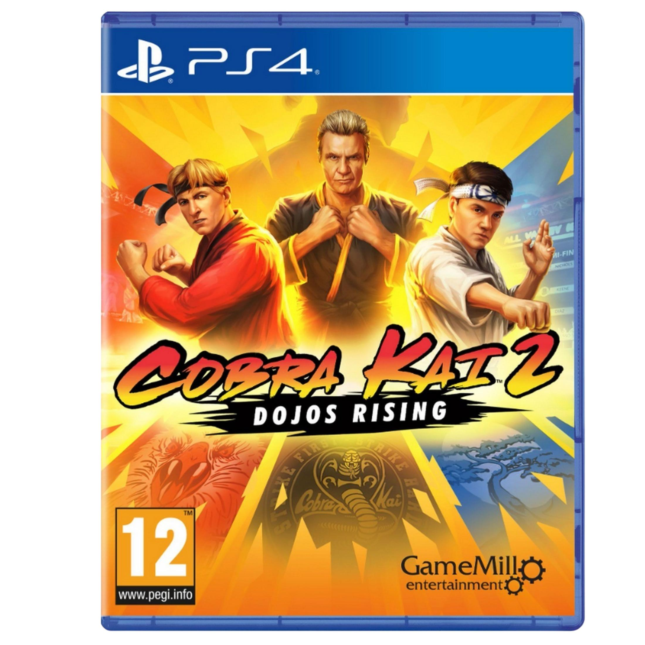Custodia gioco PS4 per Cobra Kai 2: Dojos Rising con tre personaggi e rating 12.
