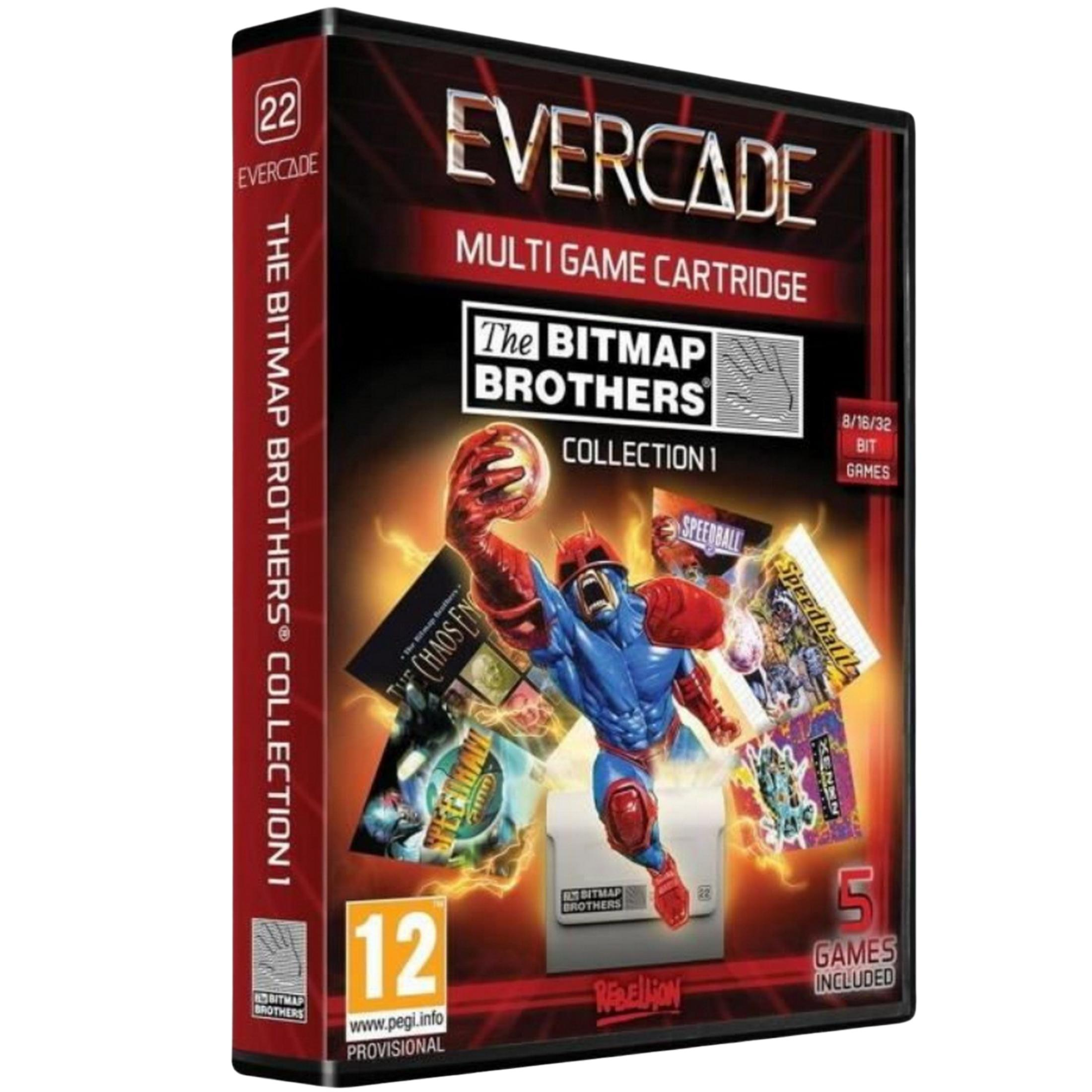 Custodia del gioco Evercade con The Bitmap Brothers Collection 1 e personaggi.