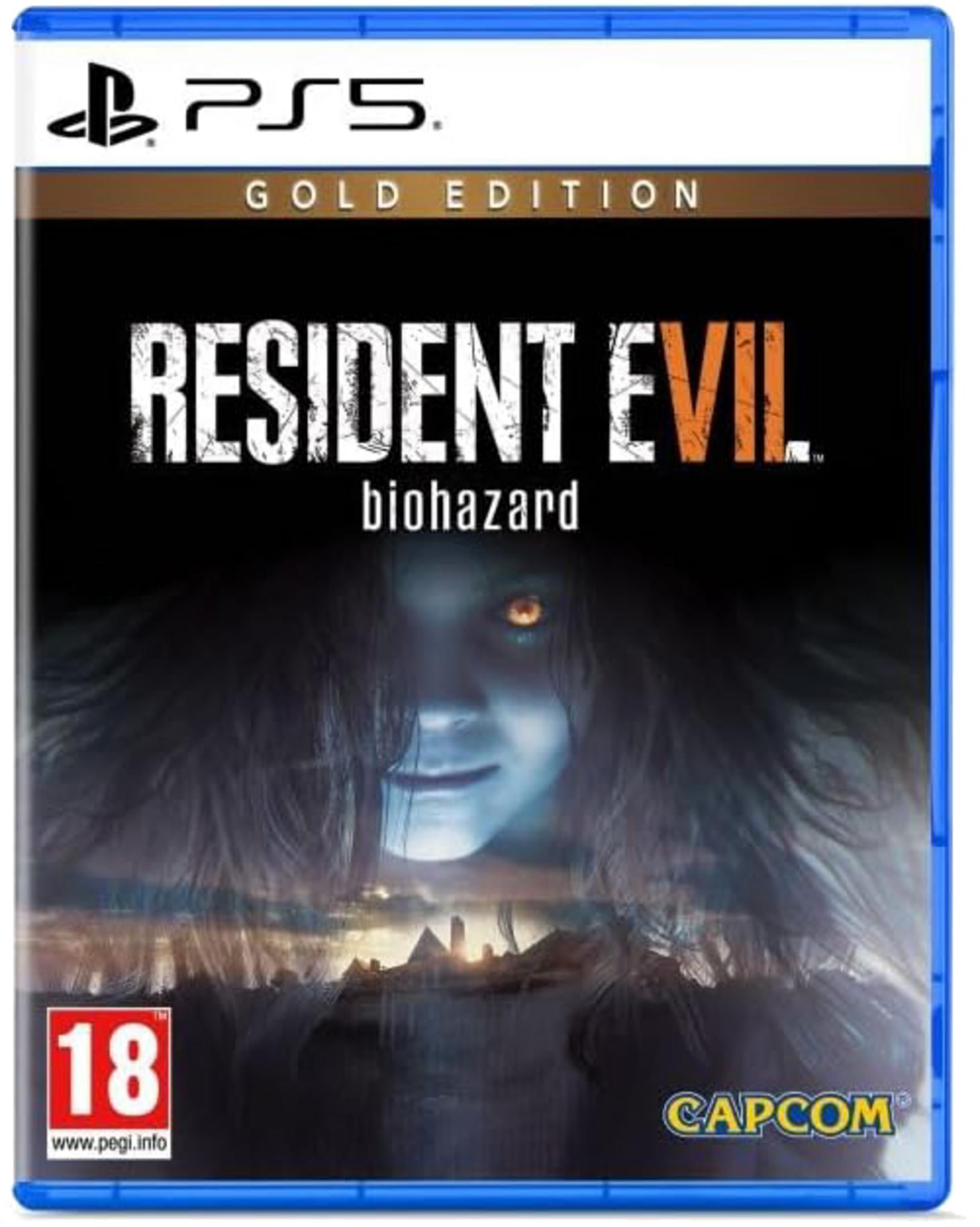 Custodia PS5 Resident Evil VII Gold Edition con ragazza inquietante e sigillo "18".