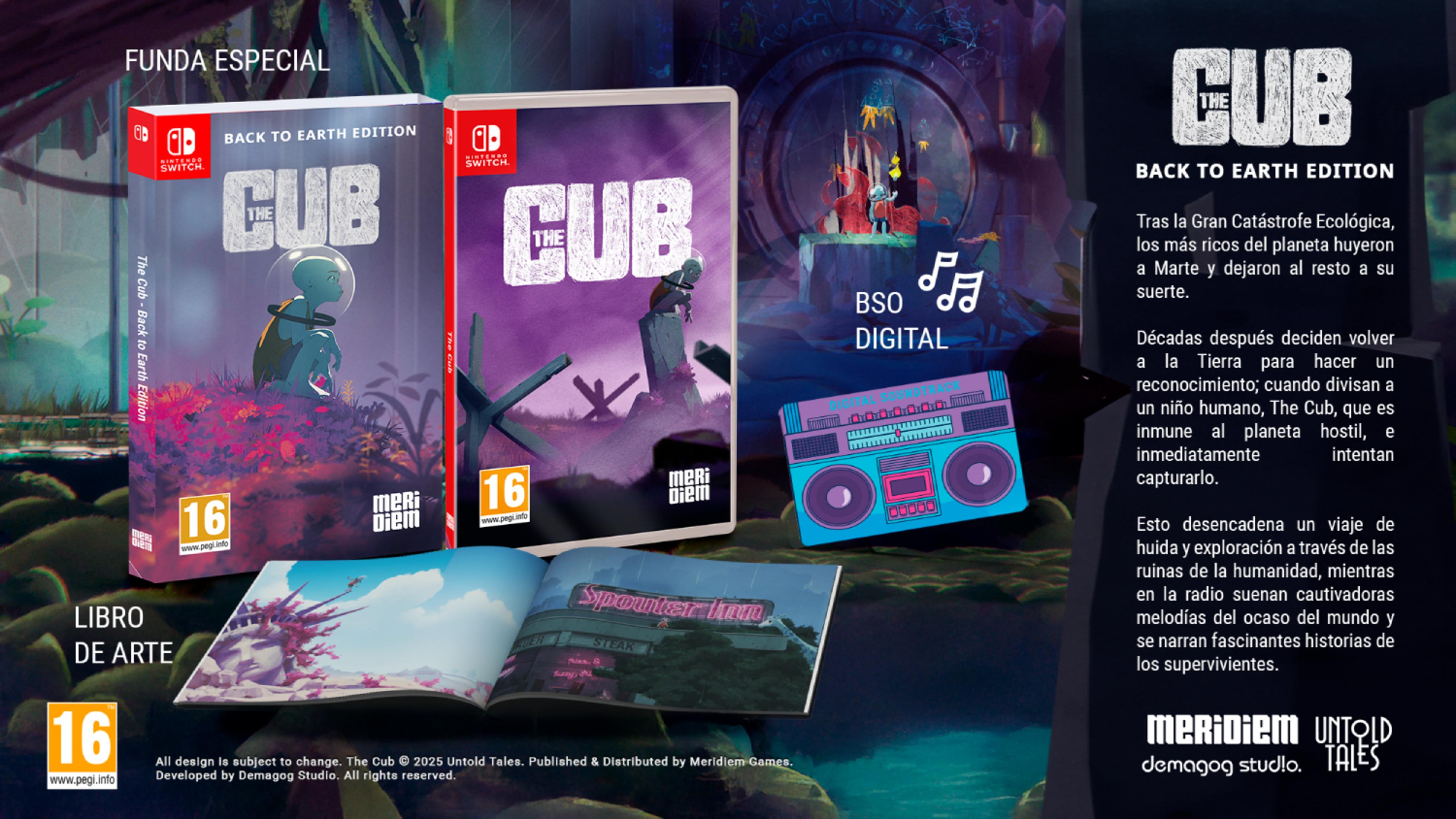 Cajas de juego, libro de arte e icono de boombox para 'The Cub'.