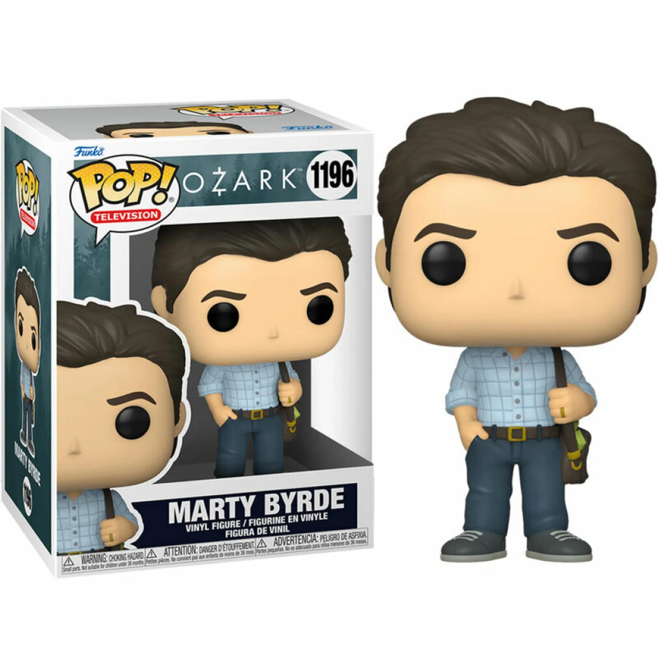 Statua Funko Pop! Marty Byrde con scatola, indossa camicia a quadri blu e pantaloni blu.