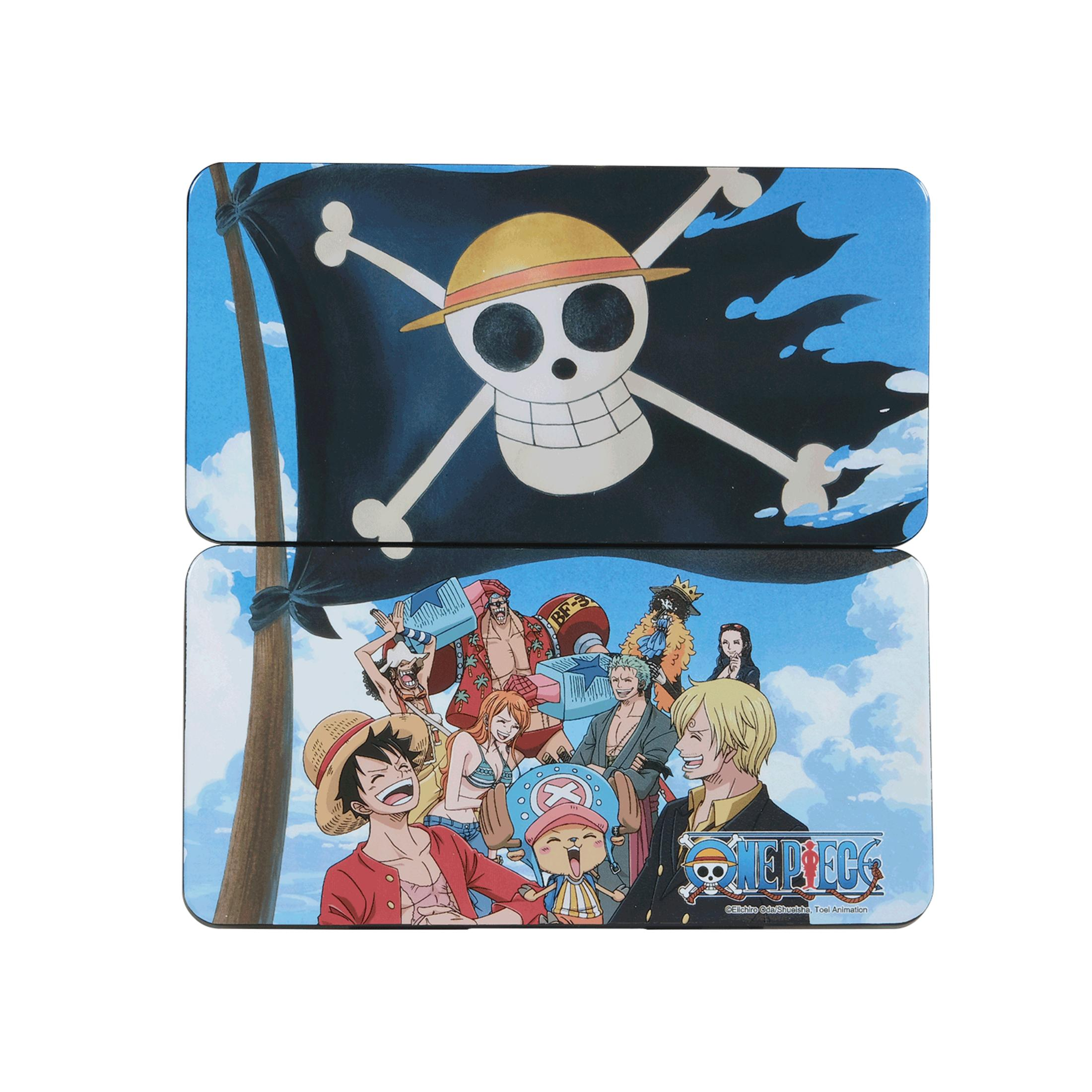 Diseño de bandera pirata con personajes de One Piece.