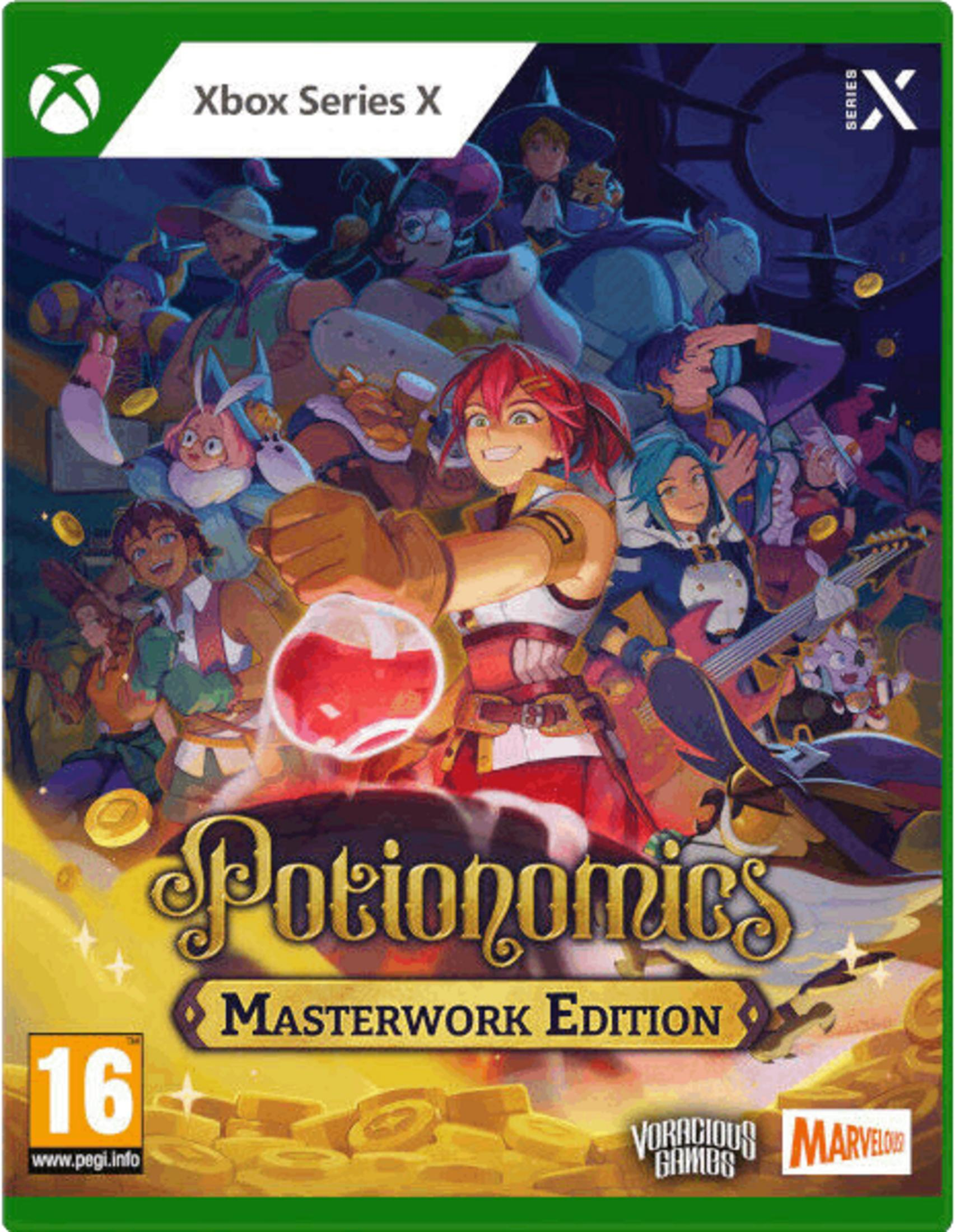 Copertina gioco Potions: Personaggi diversi con magia, pozioni e monete. Xbox Series X.