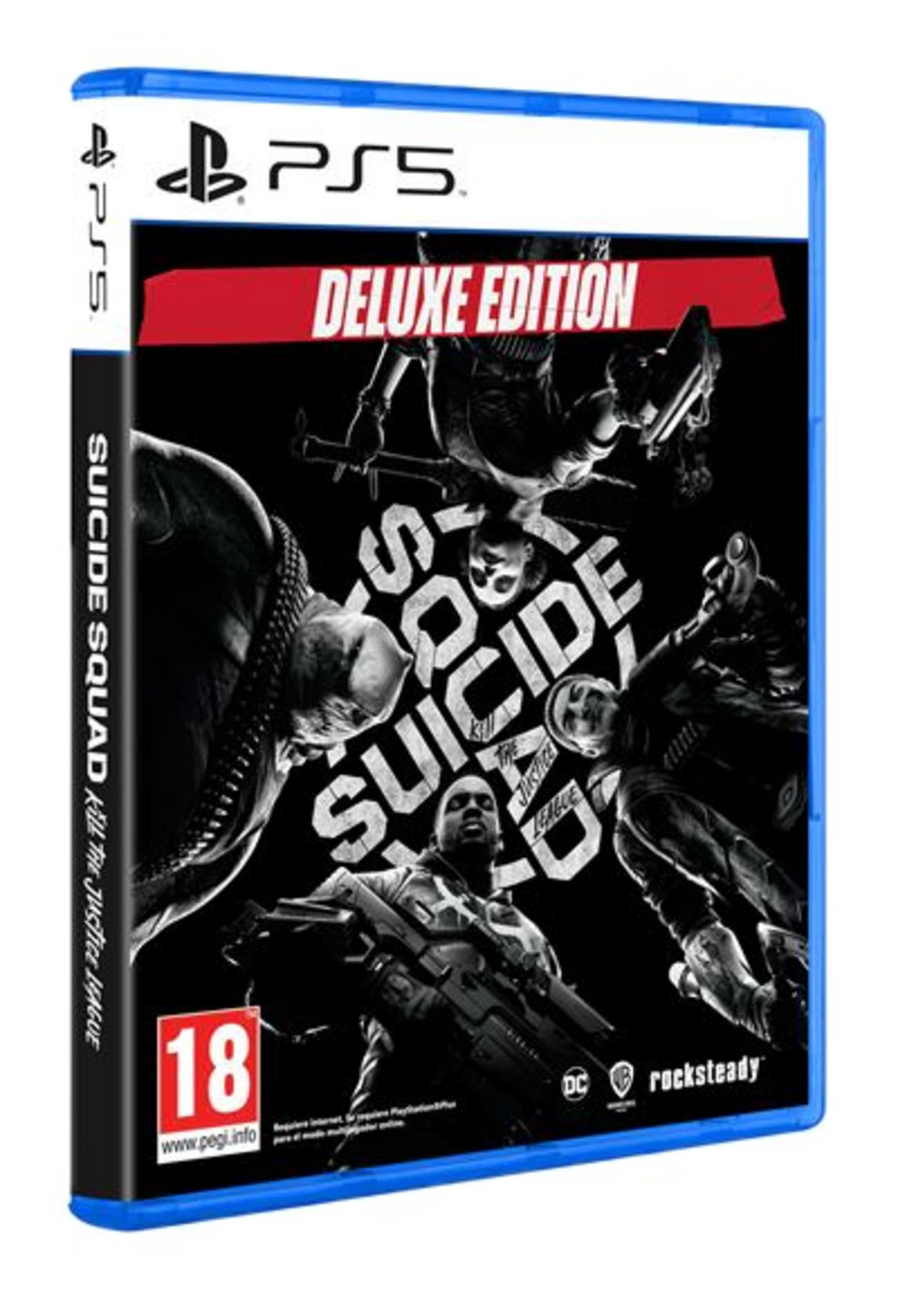 Juego PS5 "Suicide Squad" Edición Deluxe con personajes, clasificación PEGI 18.