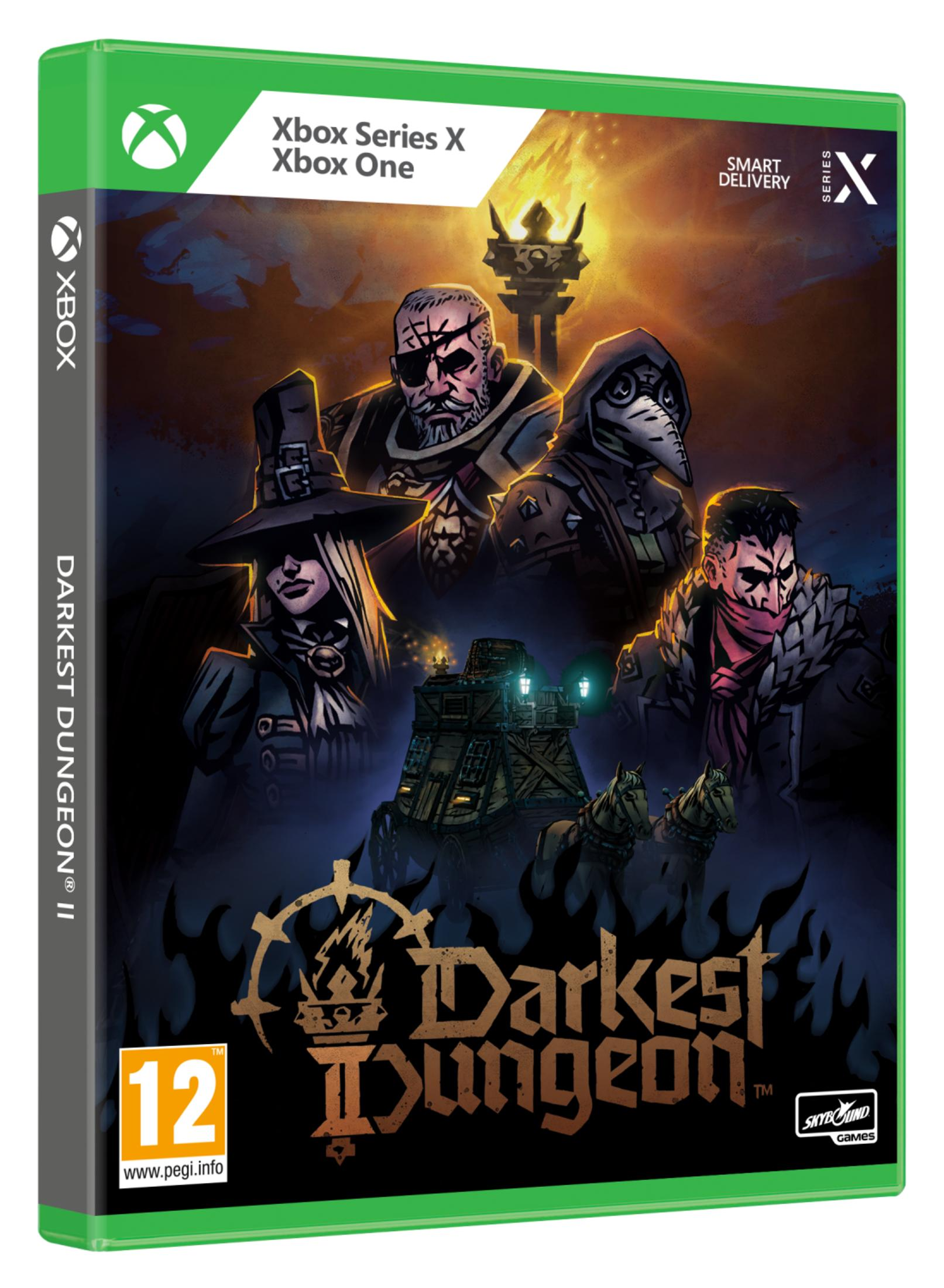 Portada de Darkest Dungeon II con cuatro personajes y un carro.