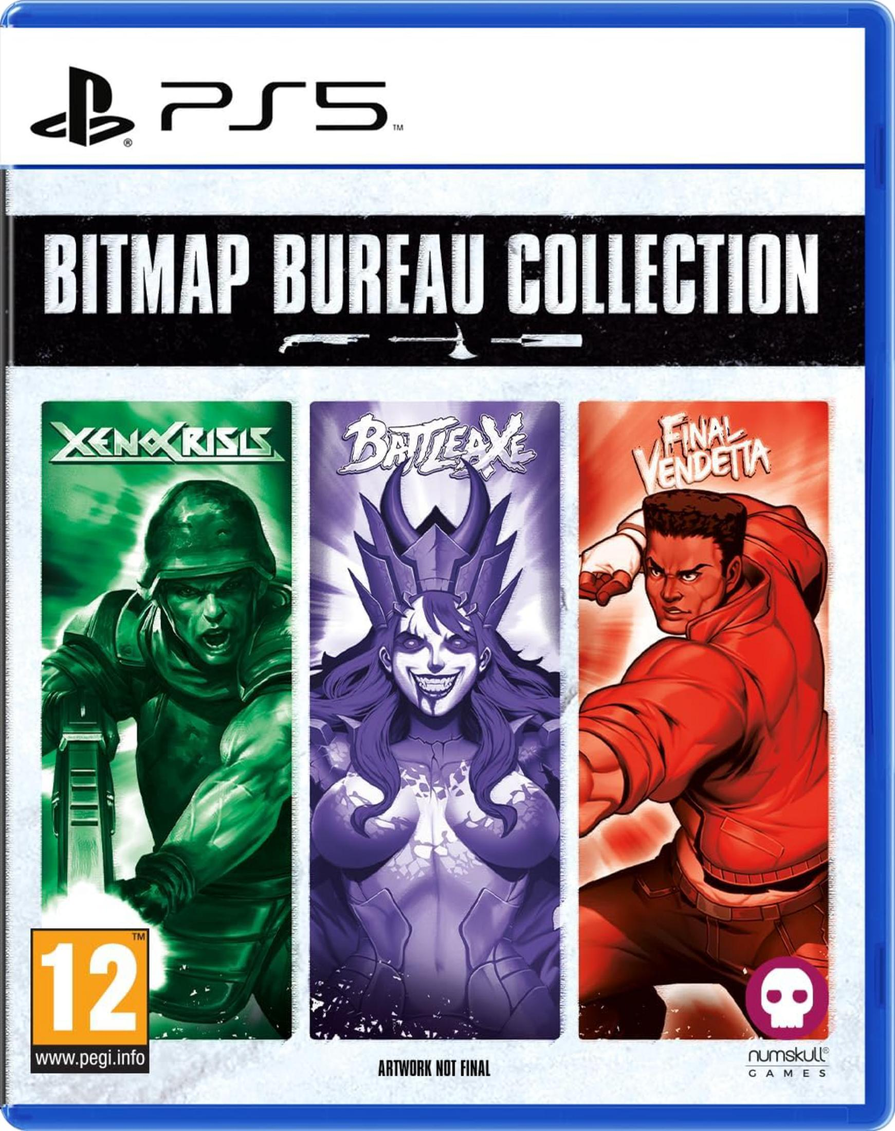 Copertina collezione giochi PS5 con tre pannelli d'arte: soldato, regina demone viola e combattente.
