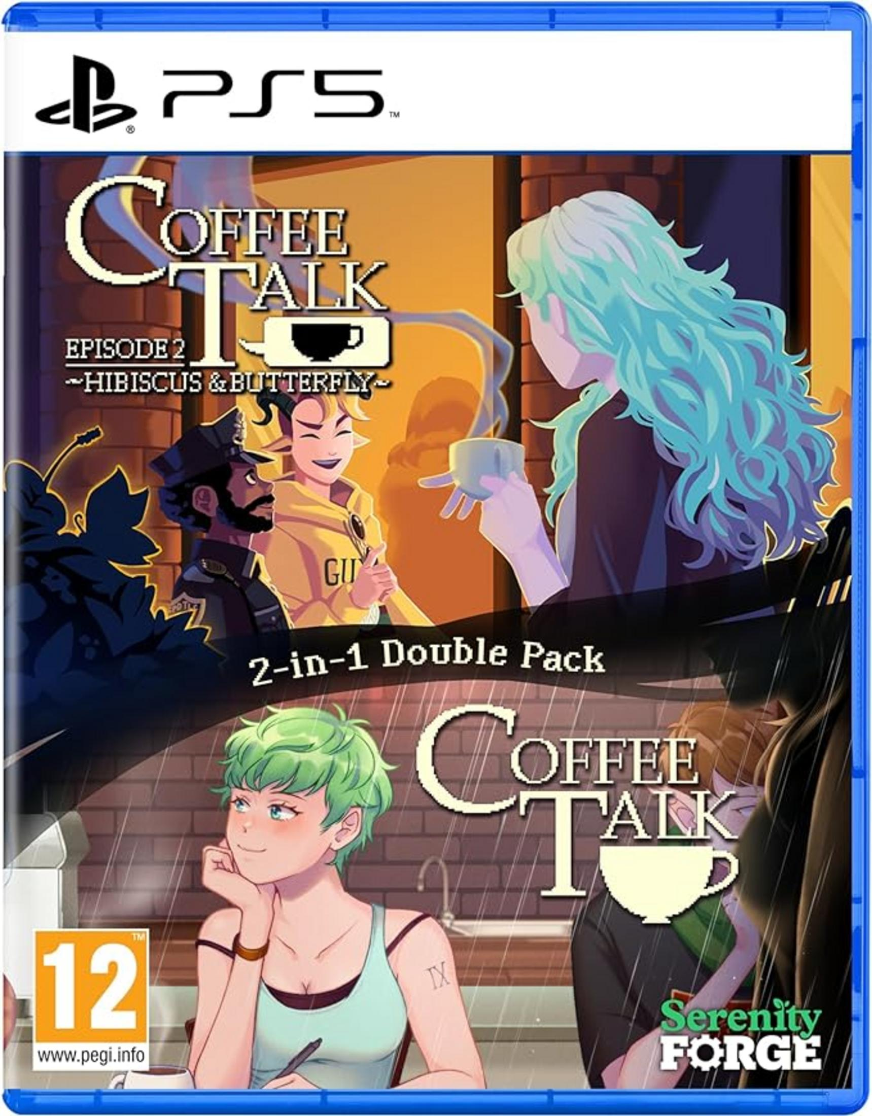 Portada del juego PS5 con personajes de anime bebiendo café. "Coffee Talk Episodio 2".