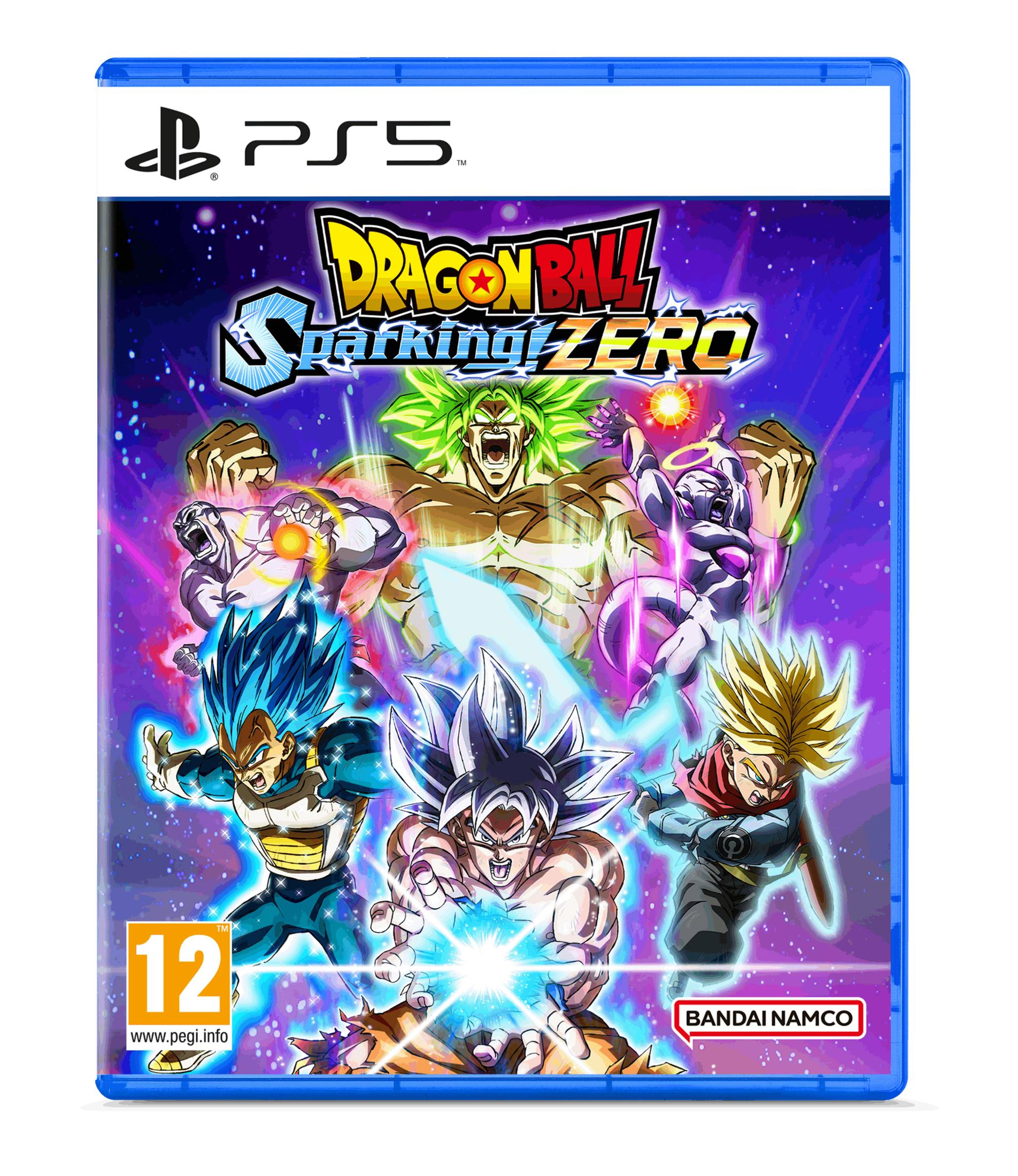 Copertina del gioco PS5 Dragon Ball: Sparking Zero con Goku, Vegeta, Broly, Frieza e Trunks.
