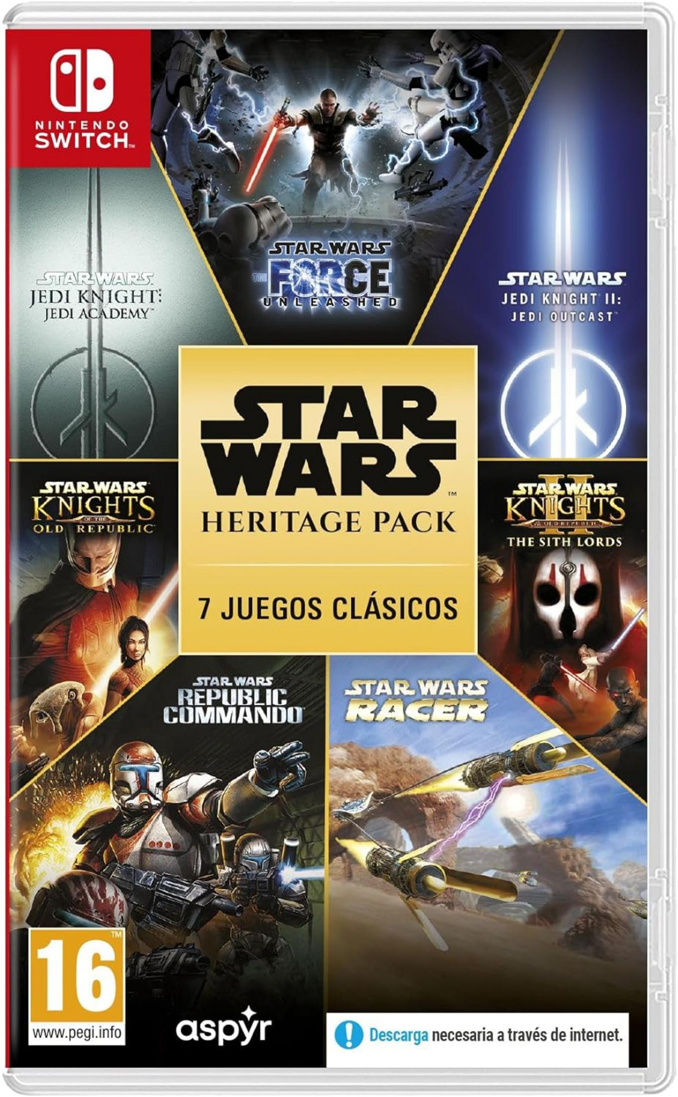 Funda de Nintendo Switch Star Wars Heritage Pack con siete juegos, incl. Jedi Knight y Republic Commando.