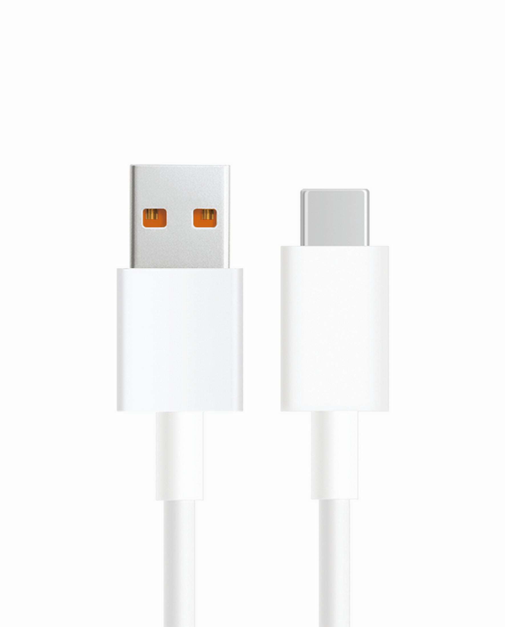 Two white cables with USB-A and USB-C connectors.