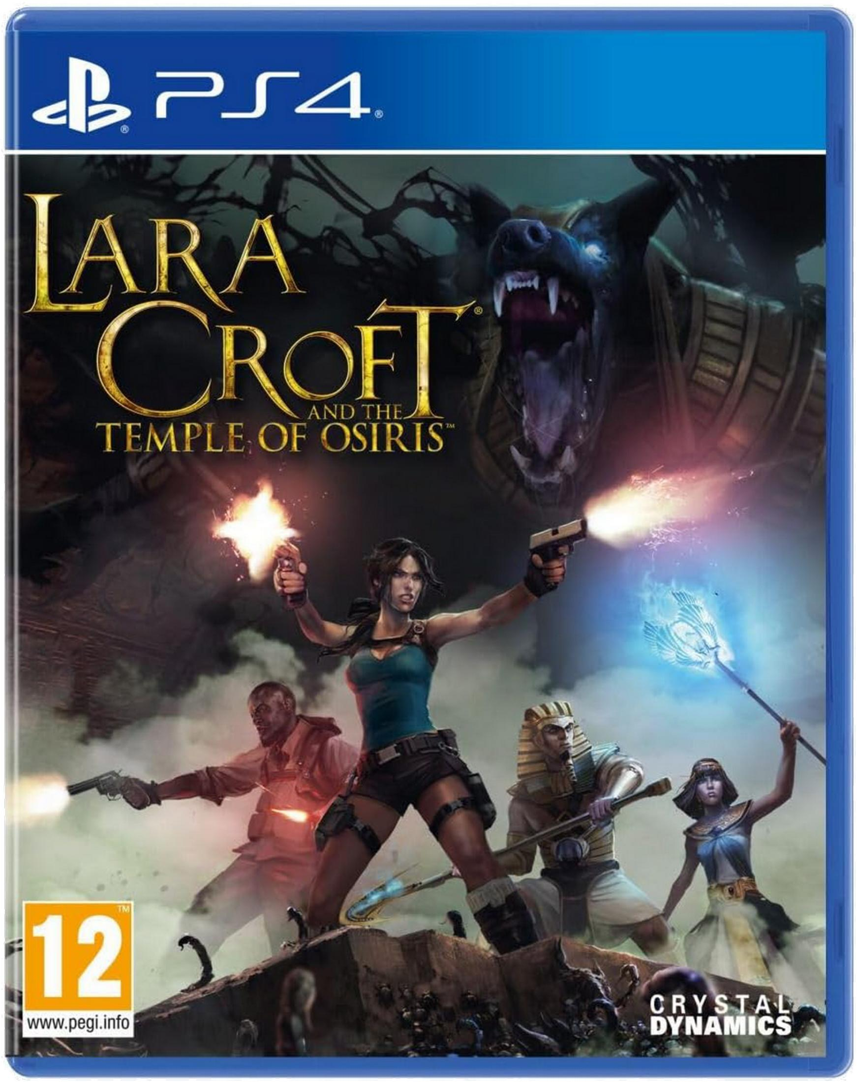 Copertina gioco Lara Croft: Lara combatte con pistole, dio Anubi incombe.