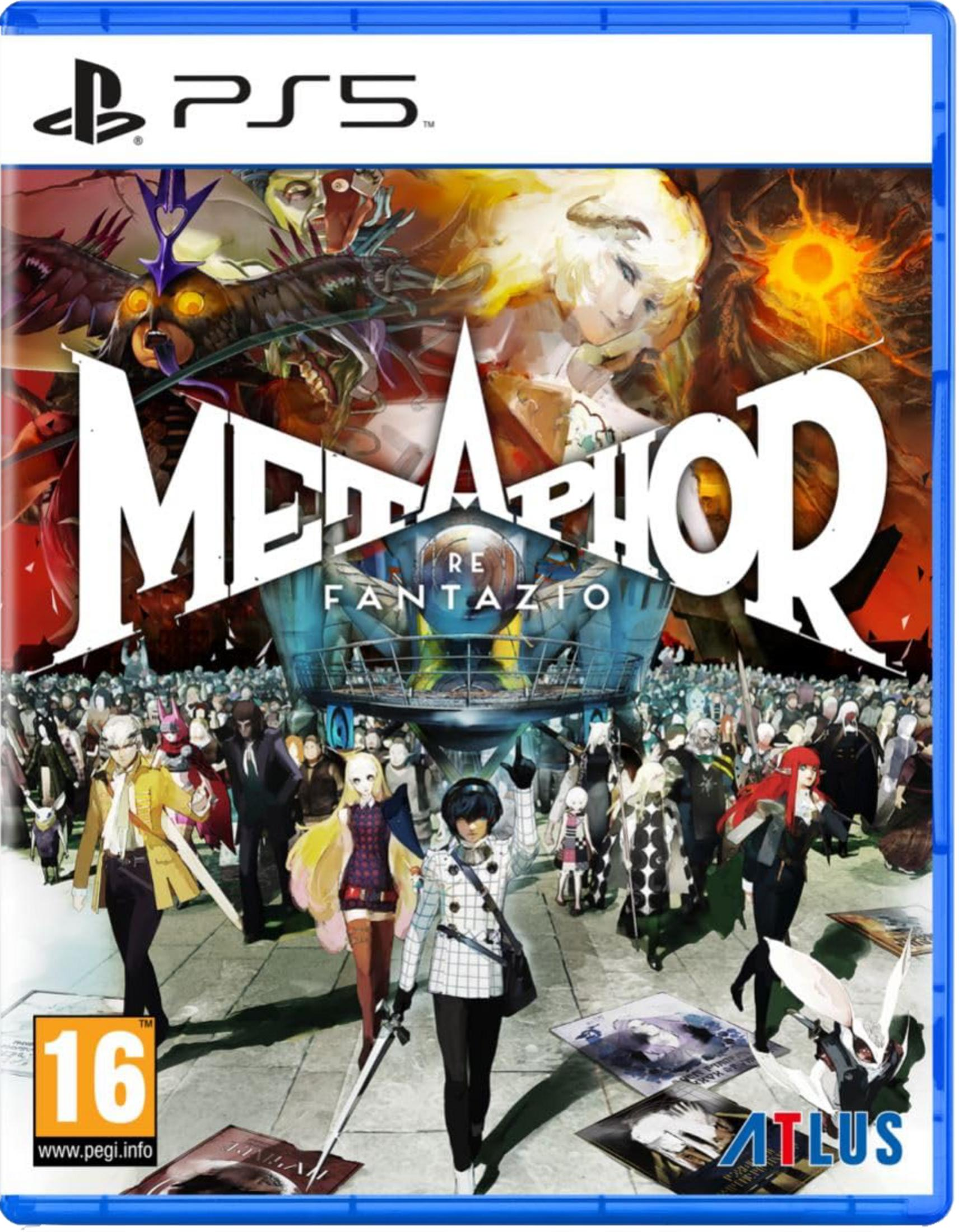 Copertina gioco PS5: Metaphor Re Fantazio con personaggi e mostri.
