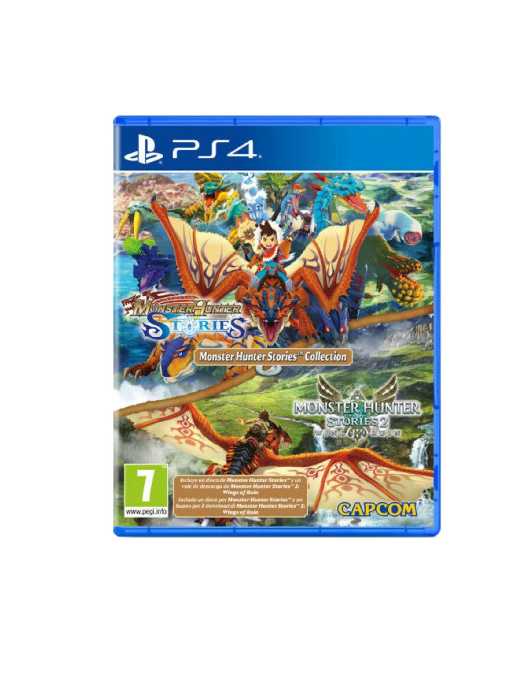 Custodia gioco PS4 con mostri e personaggi, Monster Hunter Stories Collection.