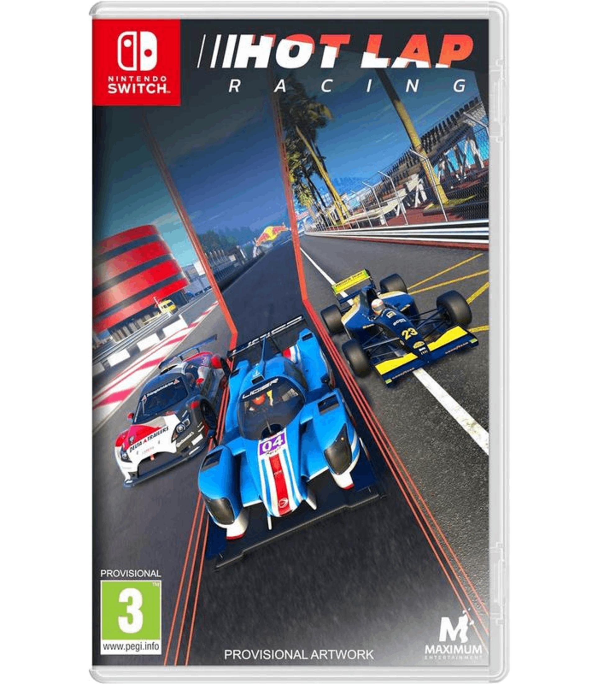 Copertina gioco Nintendo Switch con tre auto da corsa su un circuito.