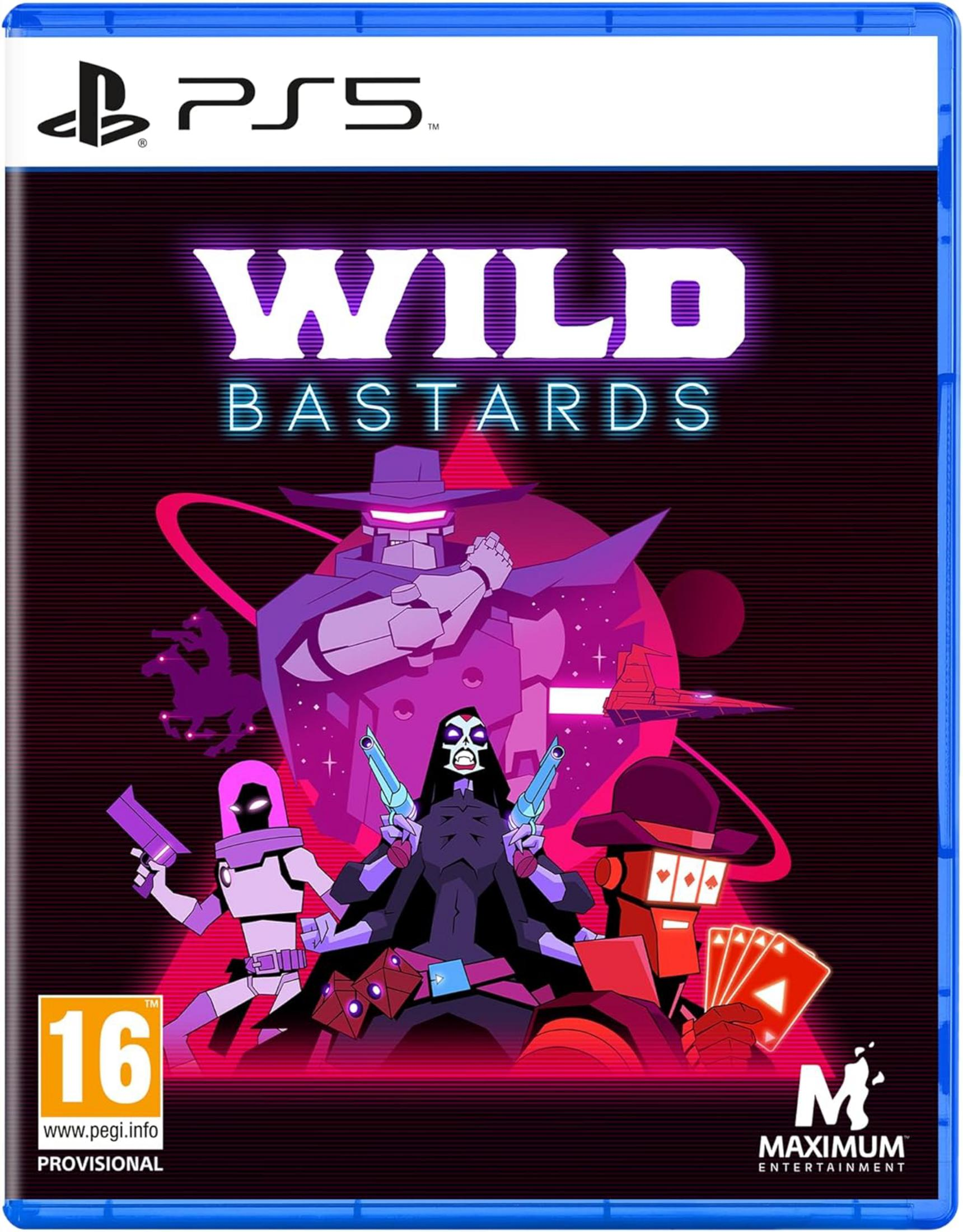Portada del juego PS5: Wild Bastards, con personajes estilizados con pistolas y cartas.