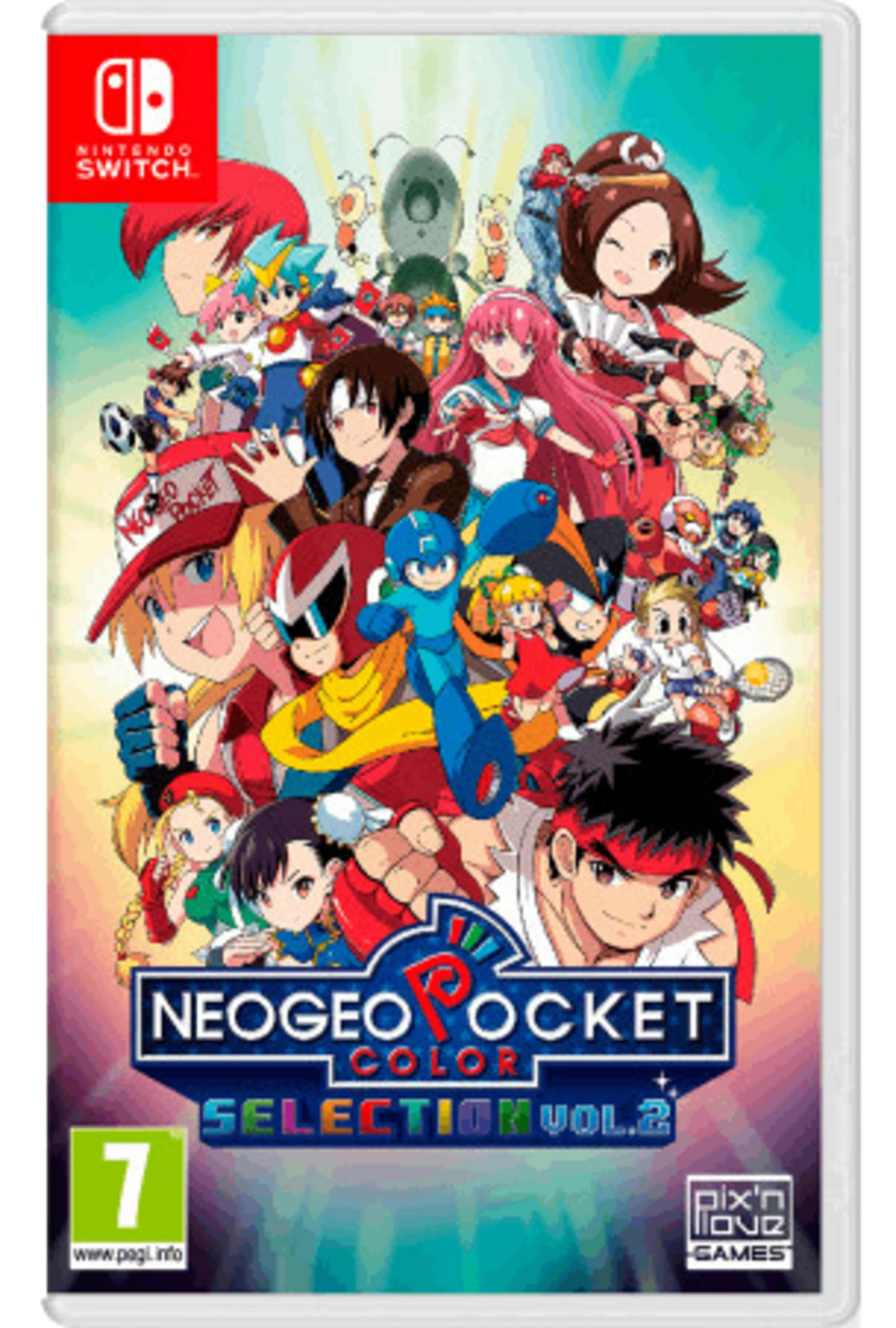 Copertina gioco Nintendo Switch con molti personaggi anime, logo NEOGEO POCKET COLOR SELECTION VOL.2.