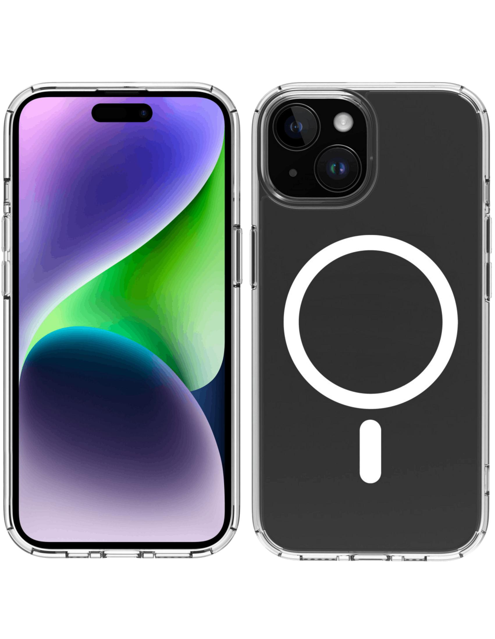 Una funda transparente para iPhone que muestra el frontal y el círculo MagSafe.