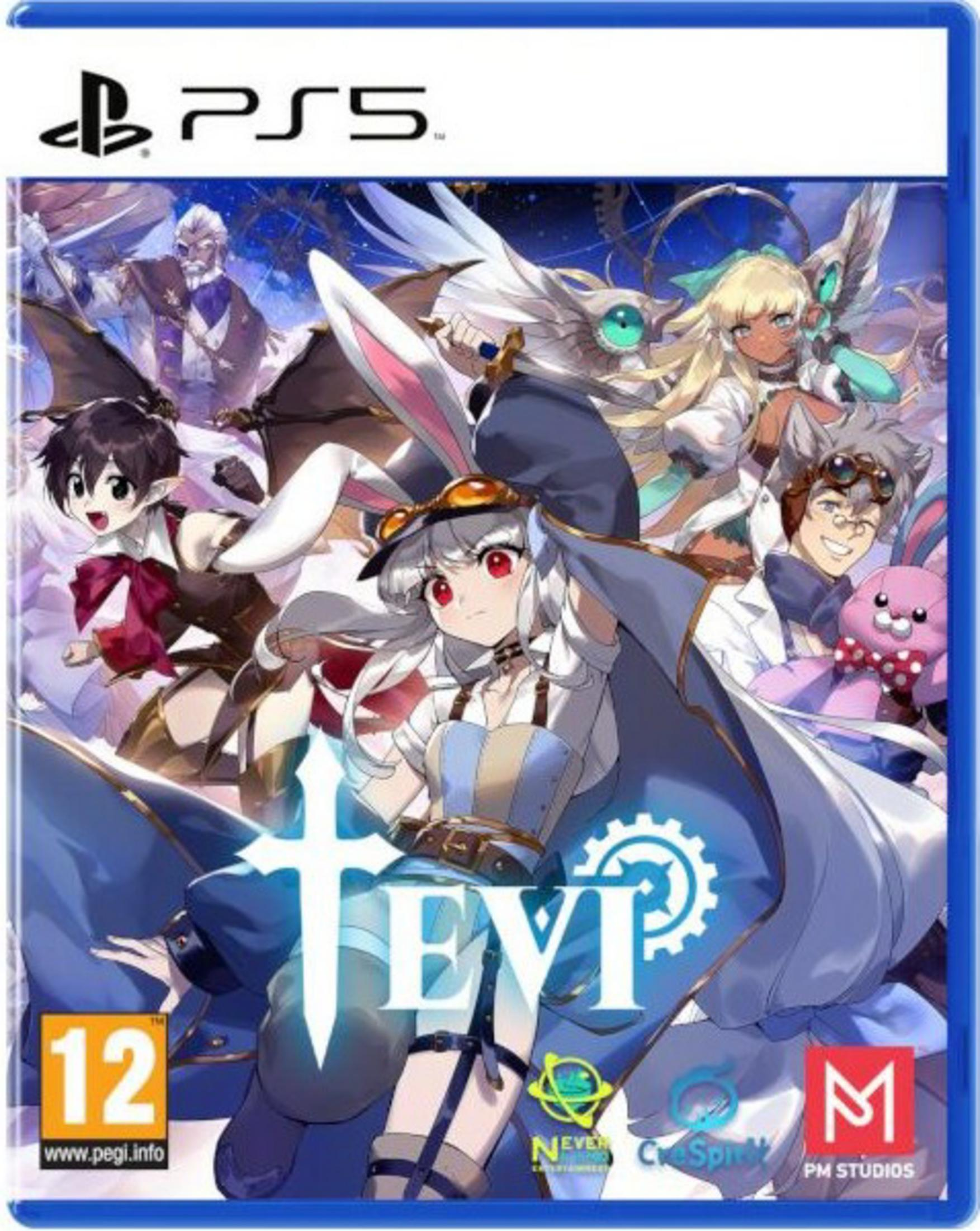 Personajes de anime en una carátula de juego PS5 con clasificación PEGI 12.