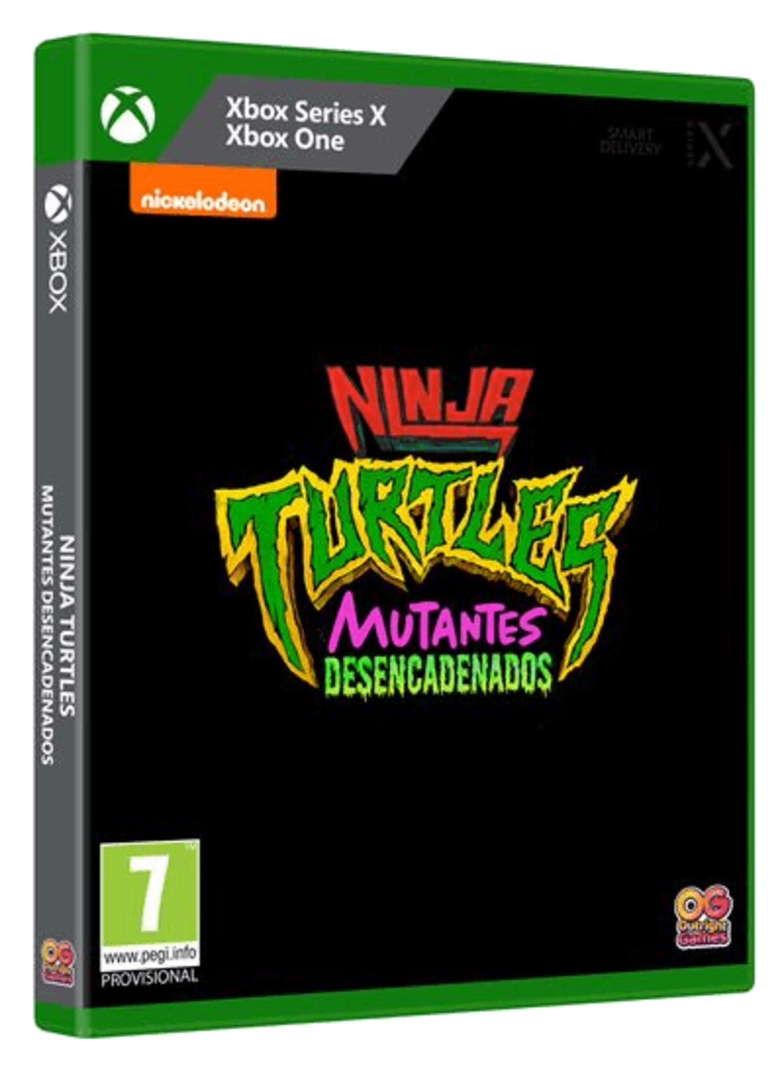 Custodia gioco Xbox per Ninja Turtles: Mutantes Desencadenados con logo Nickelodeon e class. 7.