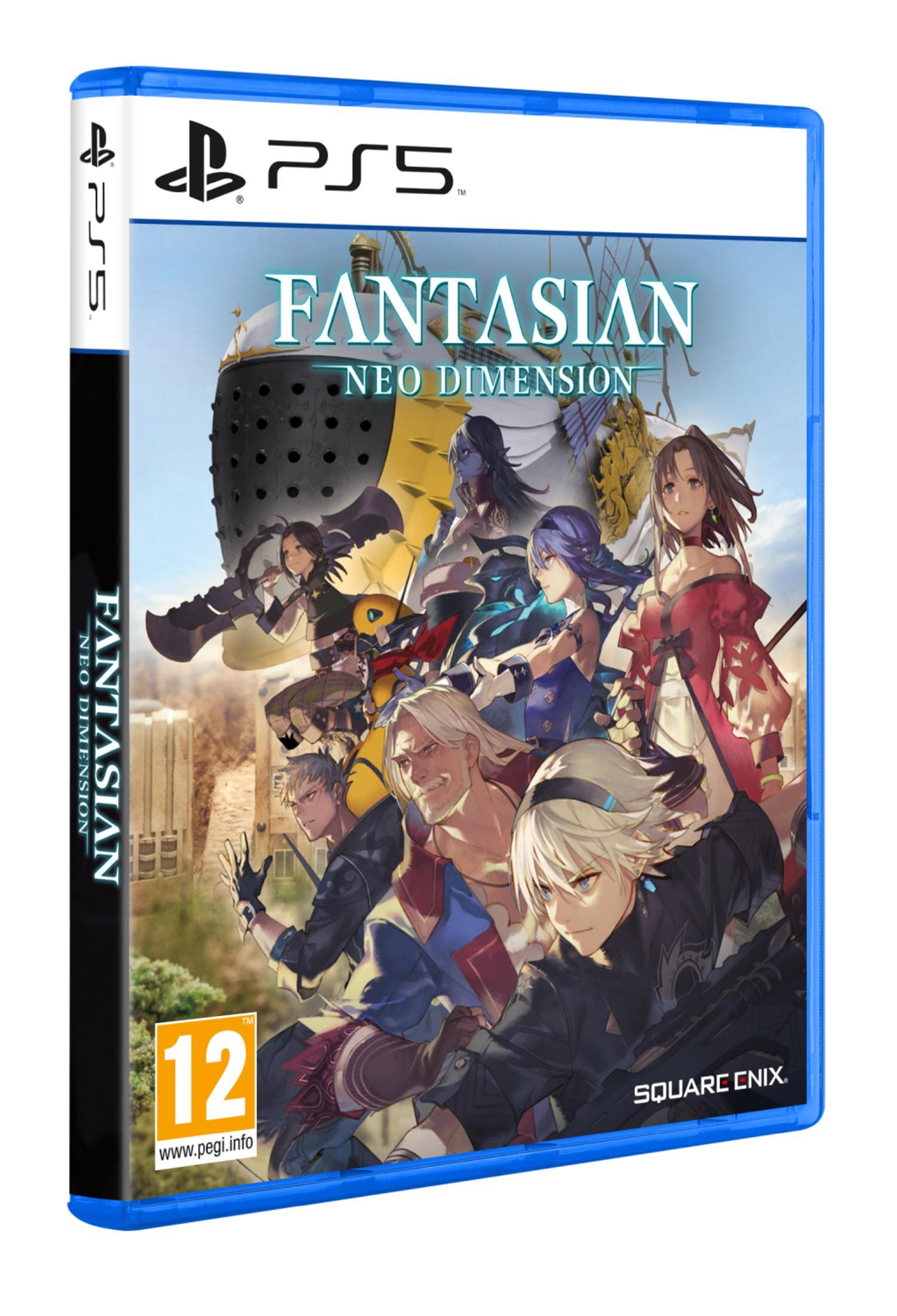 Custodia gioco PS5 con personaggi anime, titolo Fantasian: Neo Dimension e classificazione PEGI 12.