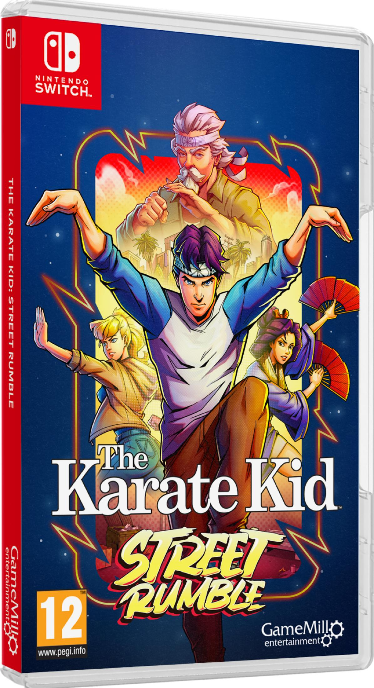 Portada de "The Karate Kid: Street Rumble" para Nintendo Switch con personajes en poses de lucha.