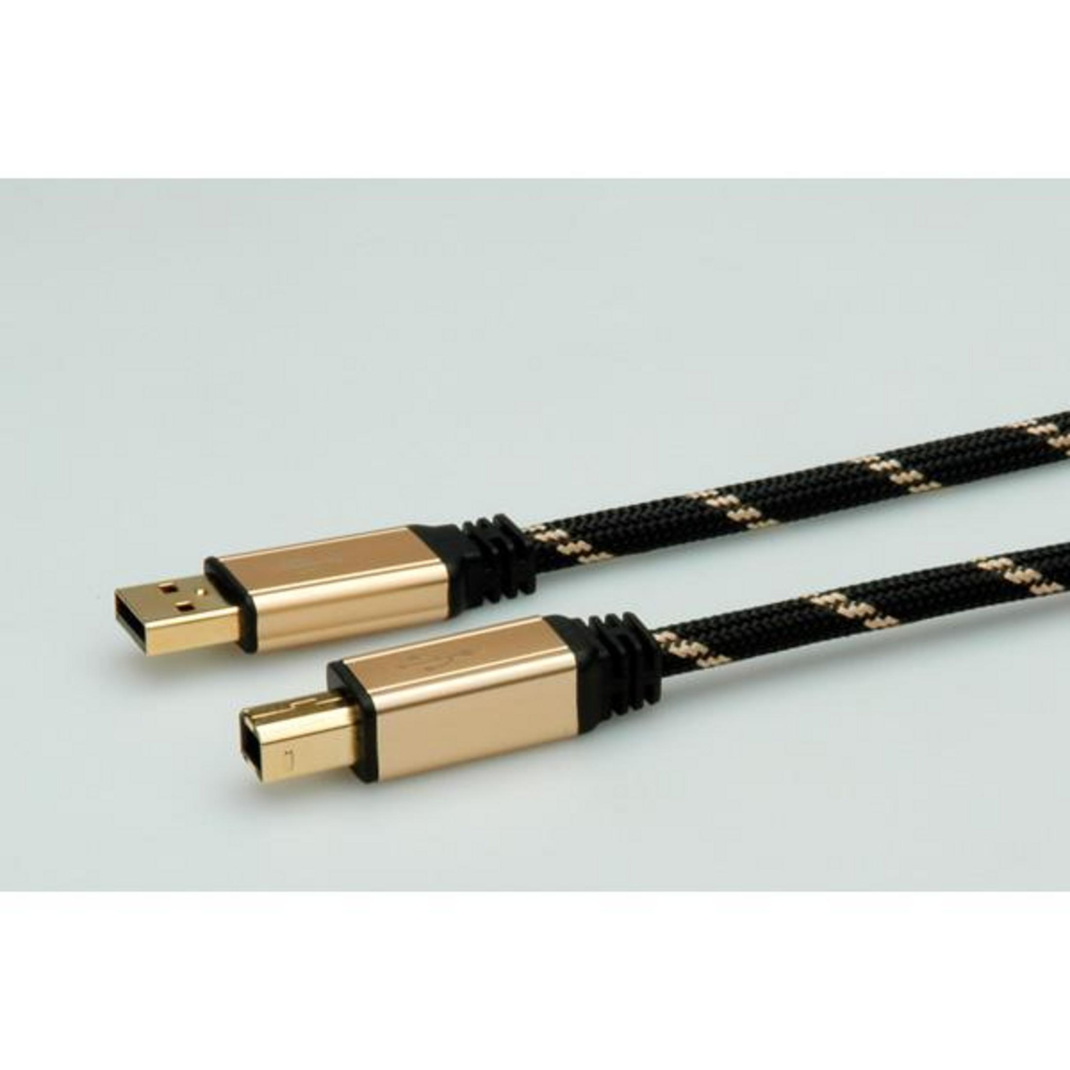 Due cavi USB con connettori dorati e cavi intrecciati nero e beige.