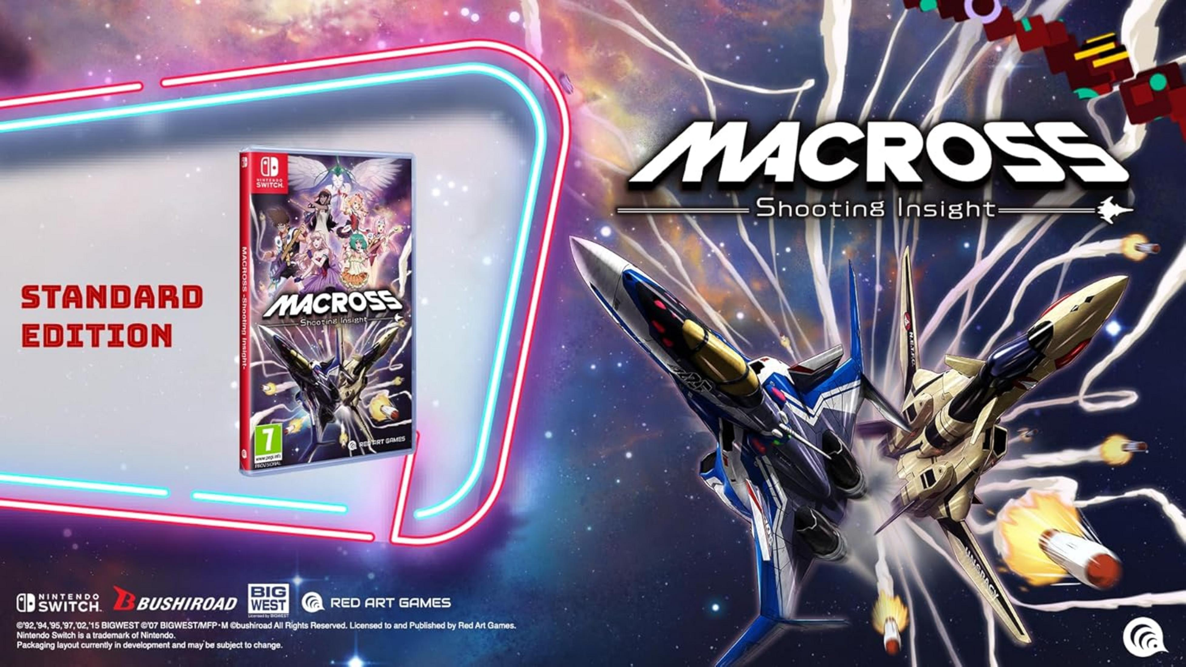 Confezione del gioco Macross: Shooting Insight per Nintendo Switch con astronavi.